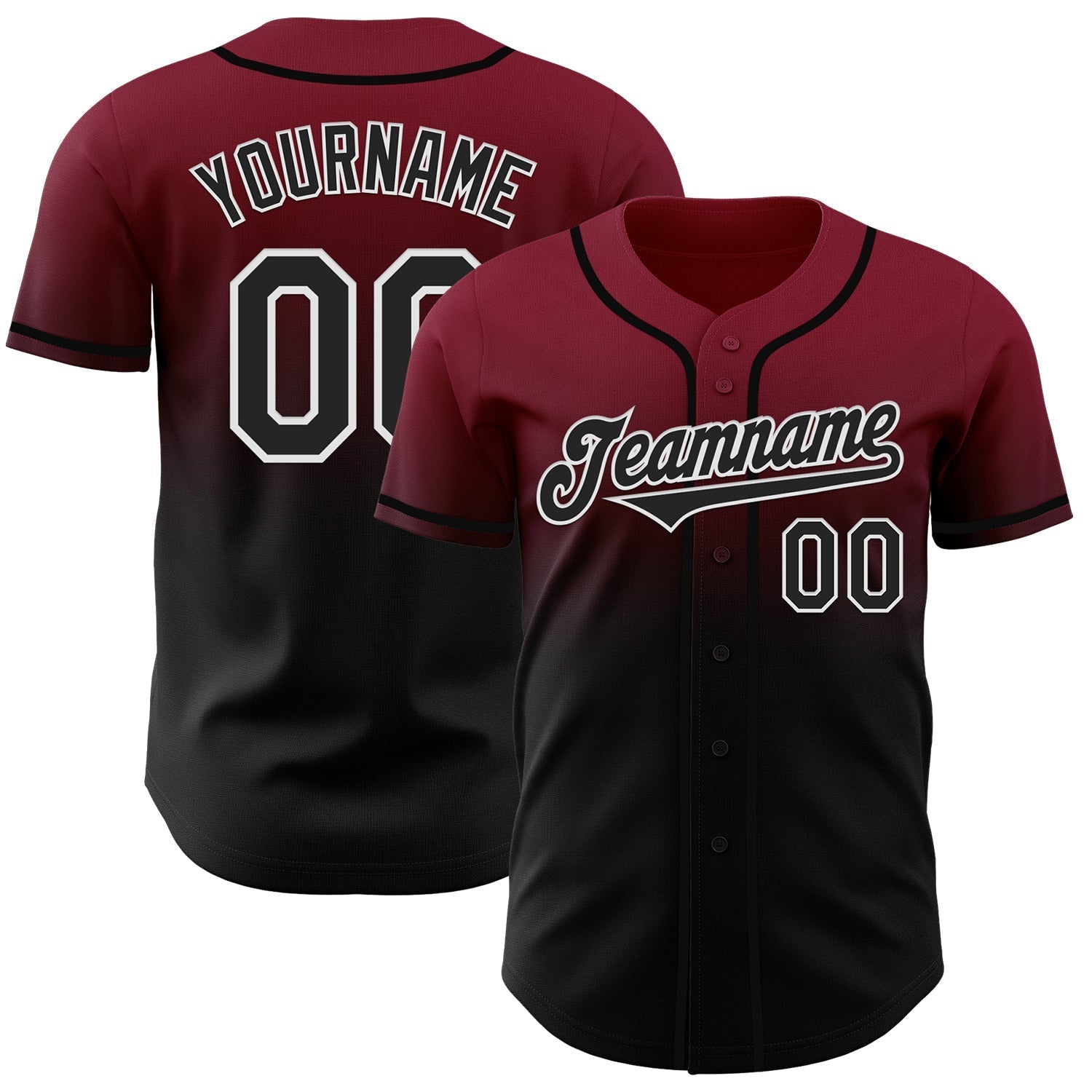 Custom Crimson Black-White Authentic Fade Fashion Baseball Jersey baseball jersey product view 1