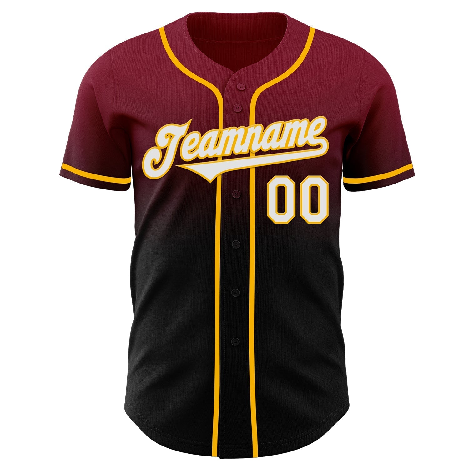 Custom Crimson Black-Gold Authentic Fade Fashion Baseball Jersey baseball jersey product view 2