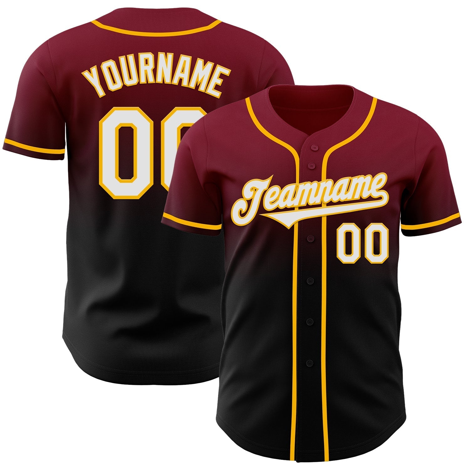 Custom Crimson Black-Gold Authentic Fade Fashion Baseball Jersey baseball jersey product view 1