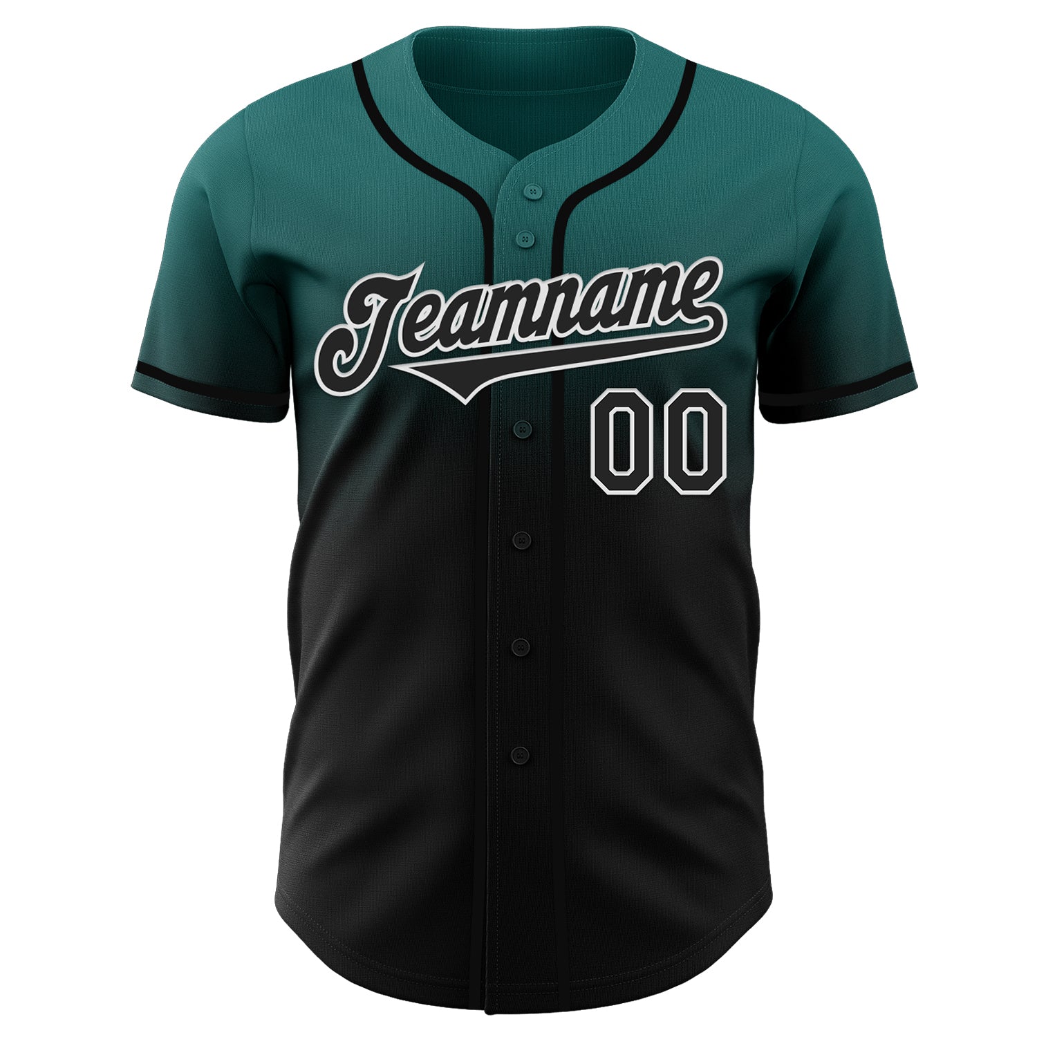 Custom Teal Black-White Authentic Fade Fashion Baseball Jersey baseball jersey product view 2