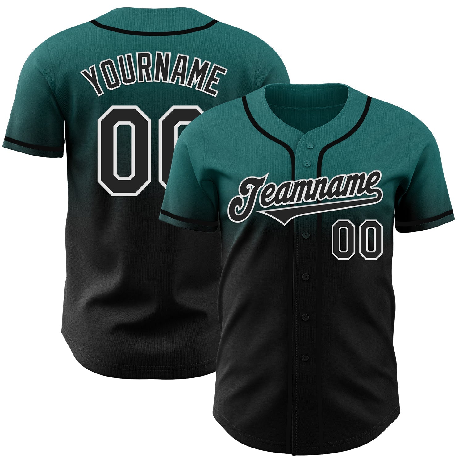 Custom Teal Black-White Authentic Fade Fashion Baseball Jersey baseball jersey product view 1