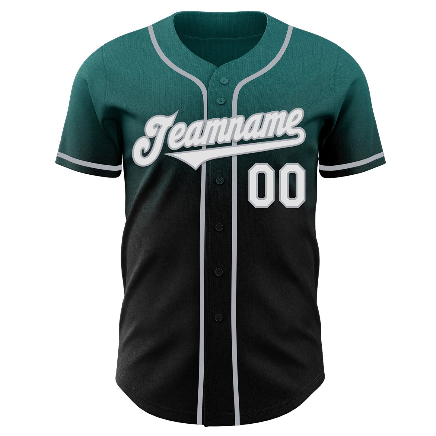 Custom Teal Black-Gray Authentic Fade Fashion Baseball Jersey baseball jersey product view 2