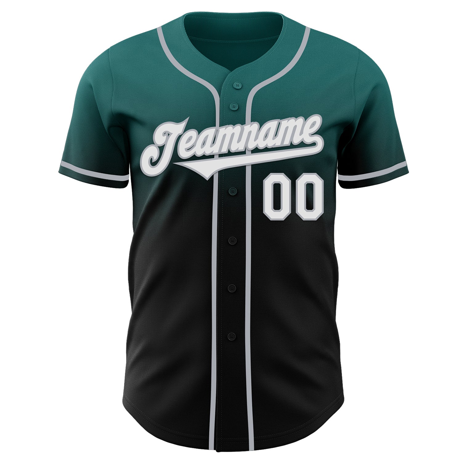 Custom Teal Black-Gray Authentic Fade Fashion Baseball Jersey baseball jersey product view 2