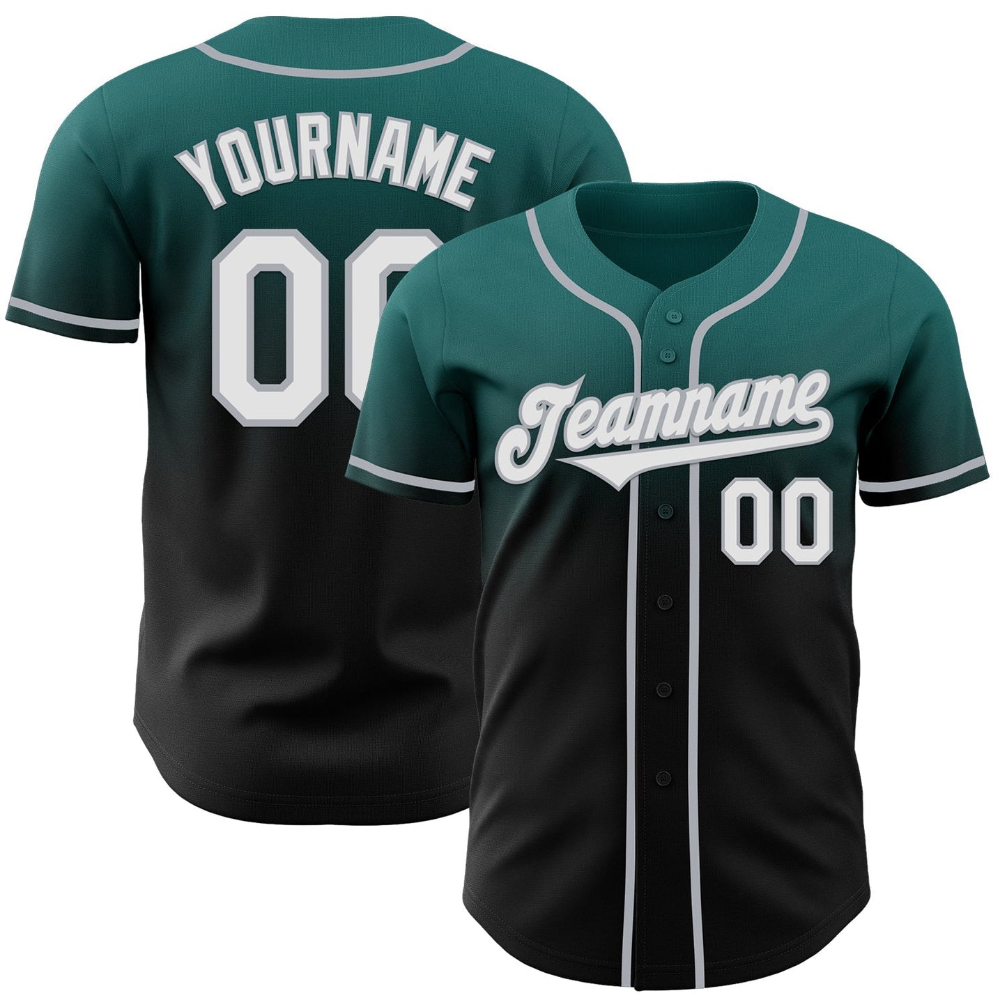 Custom Teal Black-Gray Authentic Fade Fashion Baseball Jersey baseball jersey product view 1