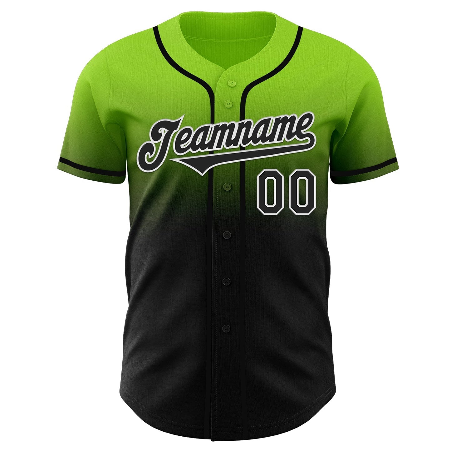 Custom Neon Green Black-White Authentic Fade Fashion Baseball Jersey baseball jersey product view 2