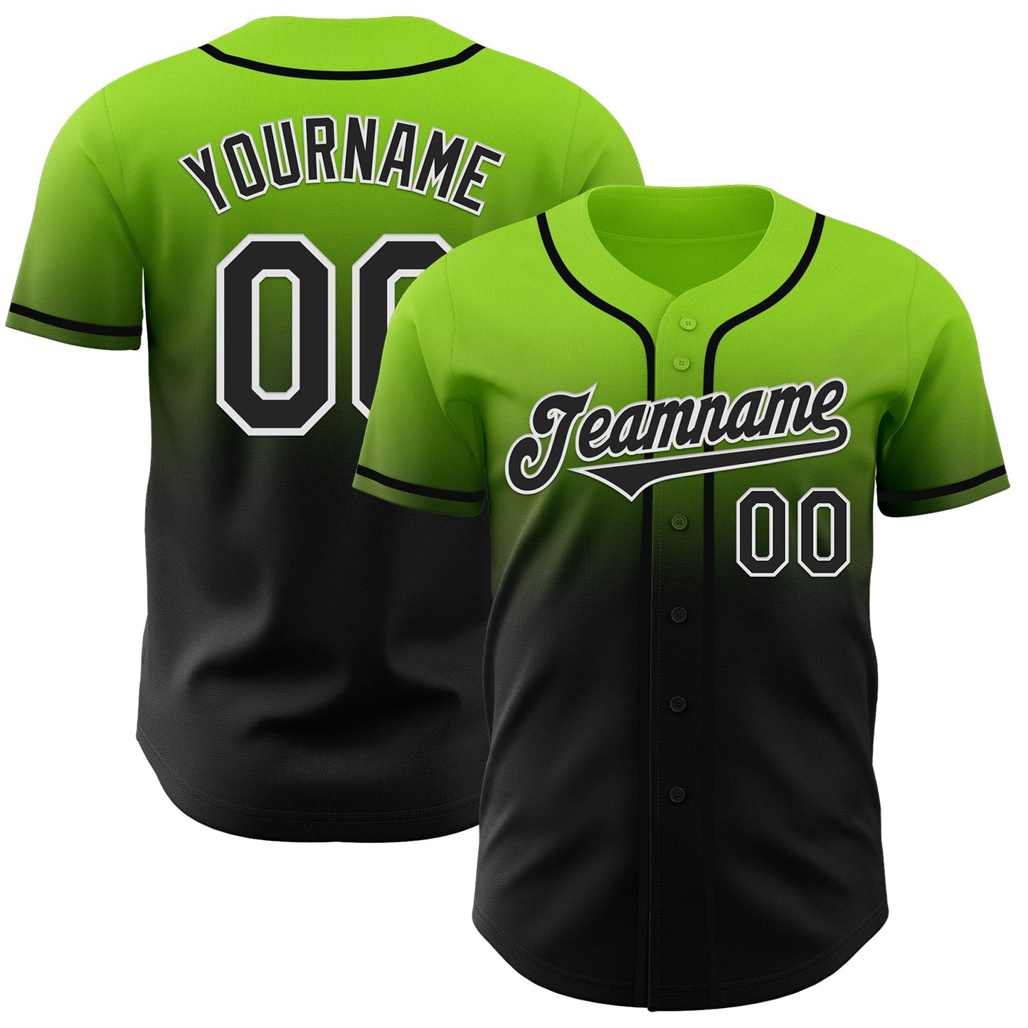Custom Neon Green Black-White Authentic Fade Fashion Baseball Jersey baseball jersey product view 1