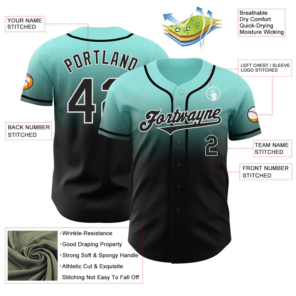 Custom Ice Blue Black-White Authentic Fade Fashion Baseball Jersey baseball jersey product view 3