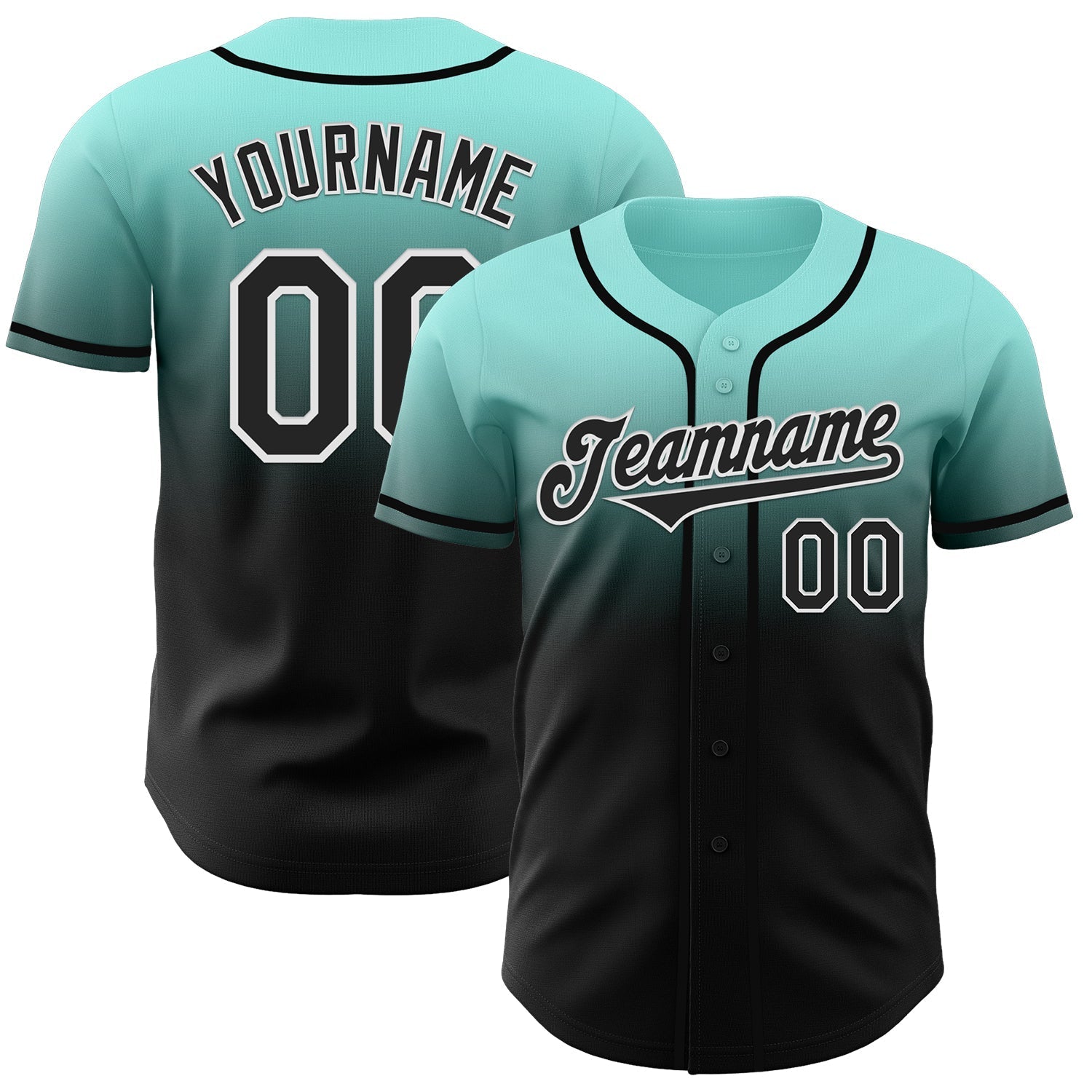 Custom Ice Blue Black-White Authentic Fade Fashion Baseball Jersey baseball jersey product view 1