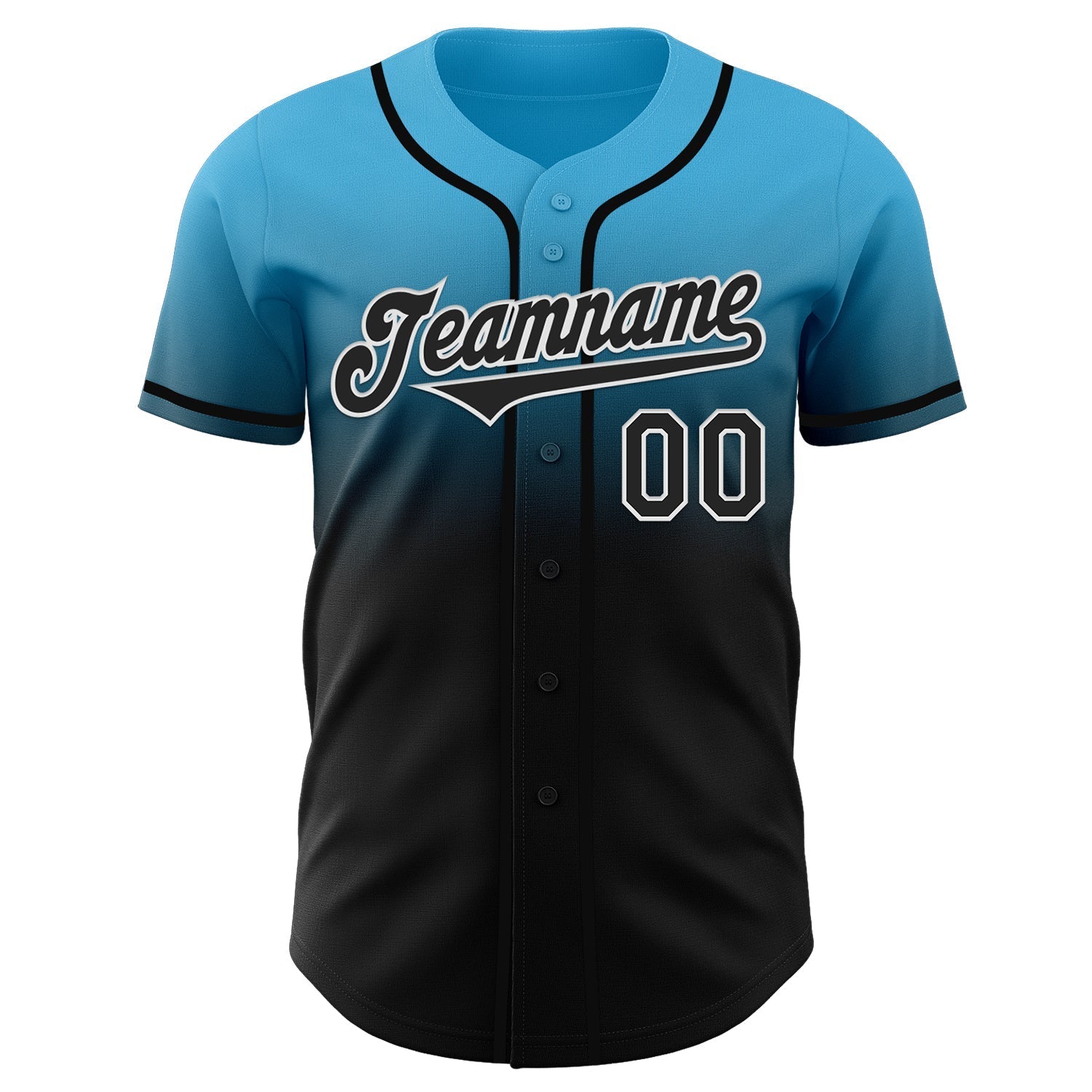 Custom Sky Blue Black-White Authentic Fade Fashion Baseball Jersey baseball jersey product view 2