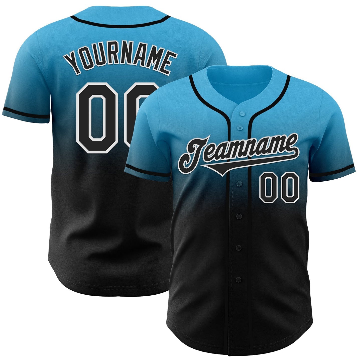 Custom Sky Blue Black-White Authentic Fade Fashion Baseball Jersey baseball jersey product view 1