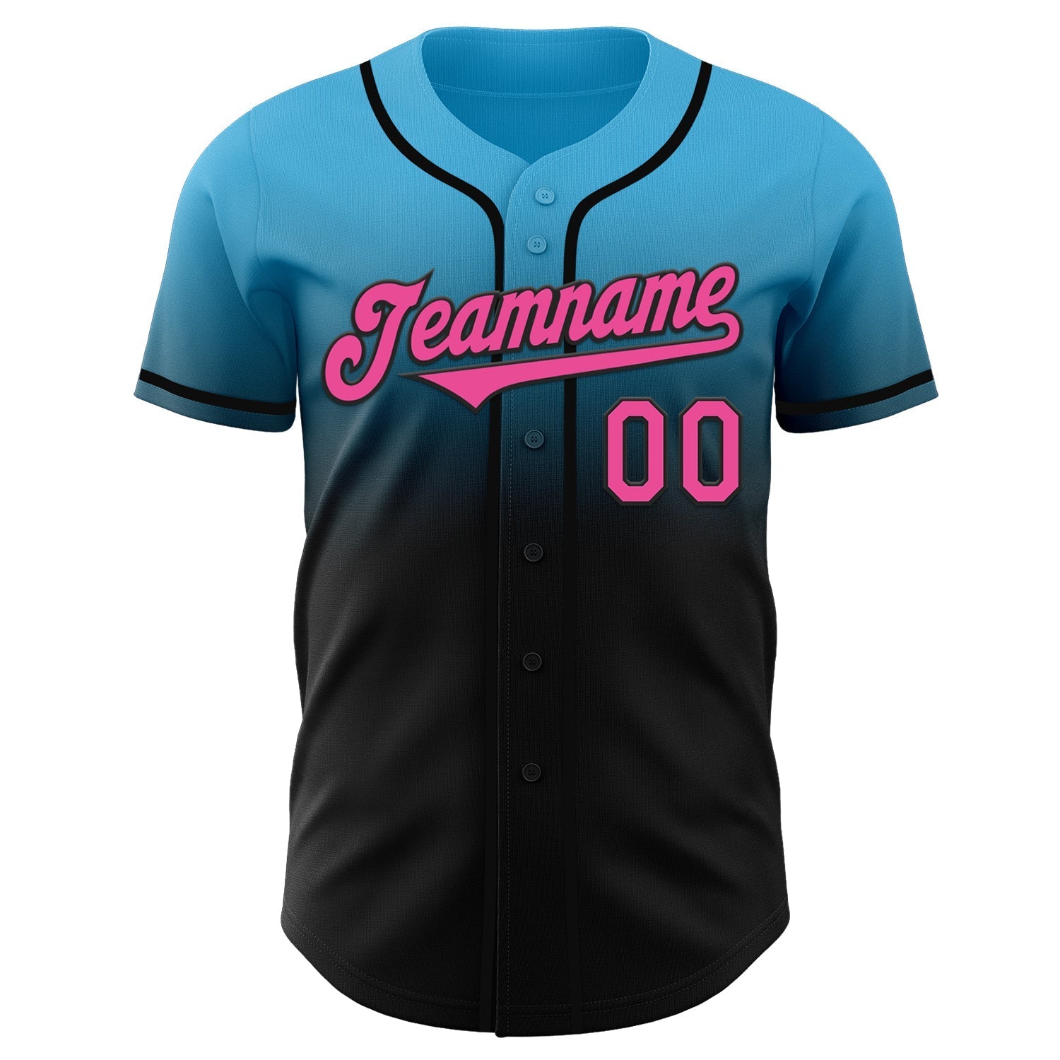Custom Sky Blue Pink-Black Authentic Fade Fashion Baseball Jersey baseball jersey product view 2