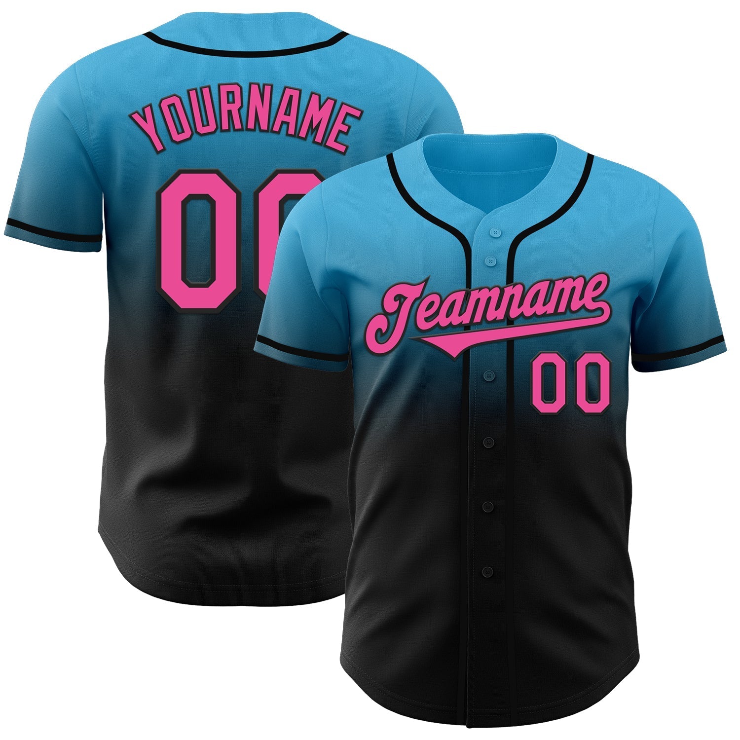 Custom Sky Blue Pink-Black Authentic Fade Fashion Baseball Jersey baseball jersey product view 1