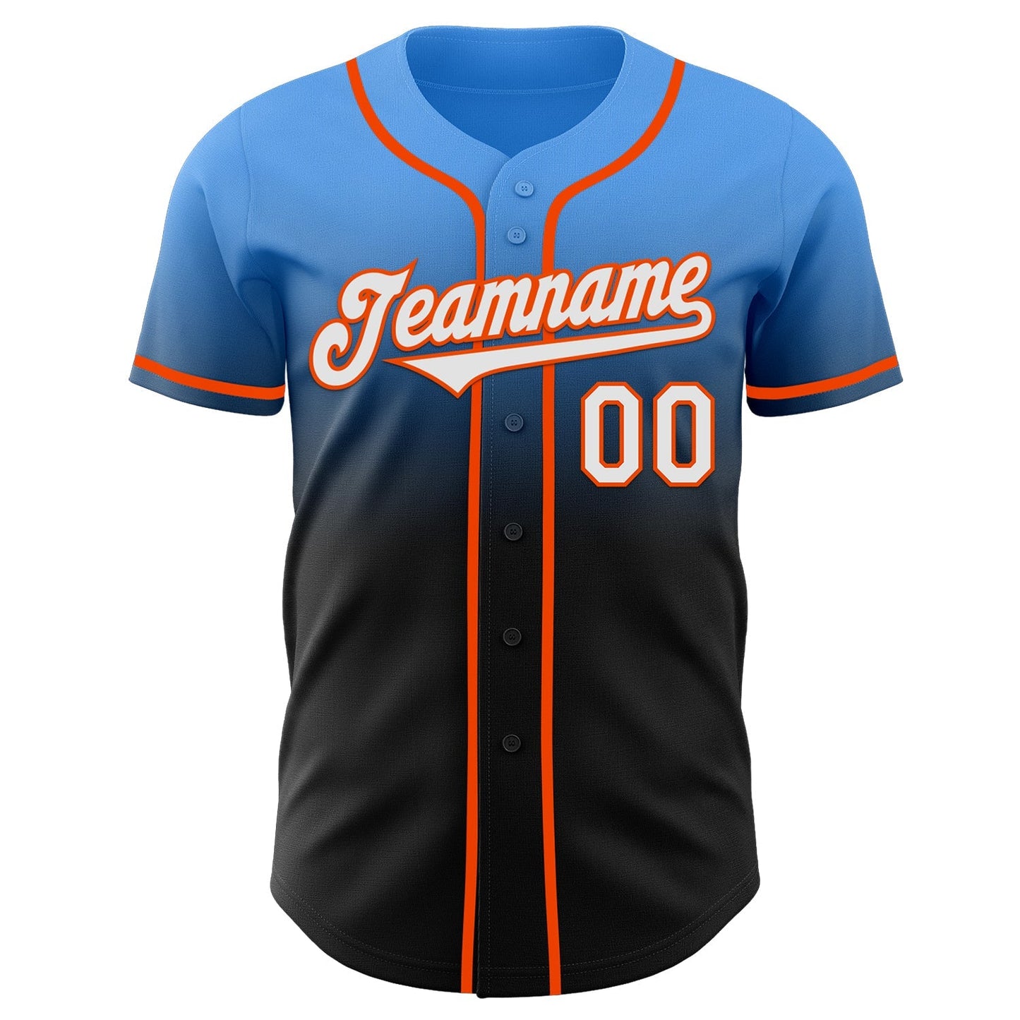 Custom Electric Blue Black-Orange Authentic Fade Fashion Baseball Jersey baseball jersey product view 2