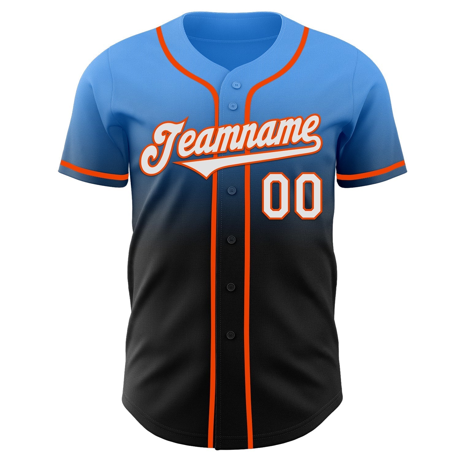 Custom Electric Blue Black-Orange Authentic Fade Fashion Baseball Jersey baseball jersey product view 2