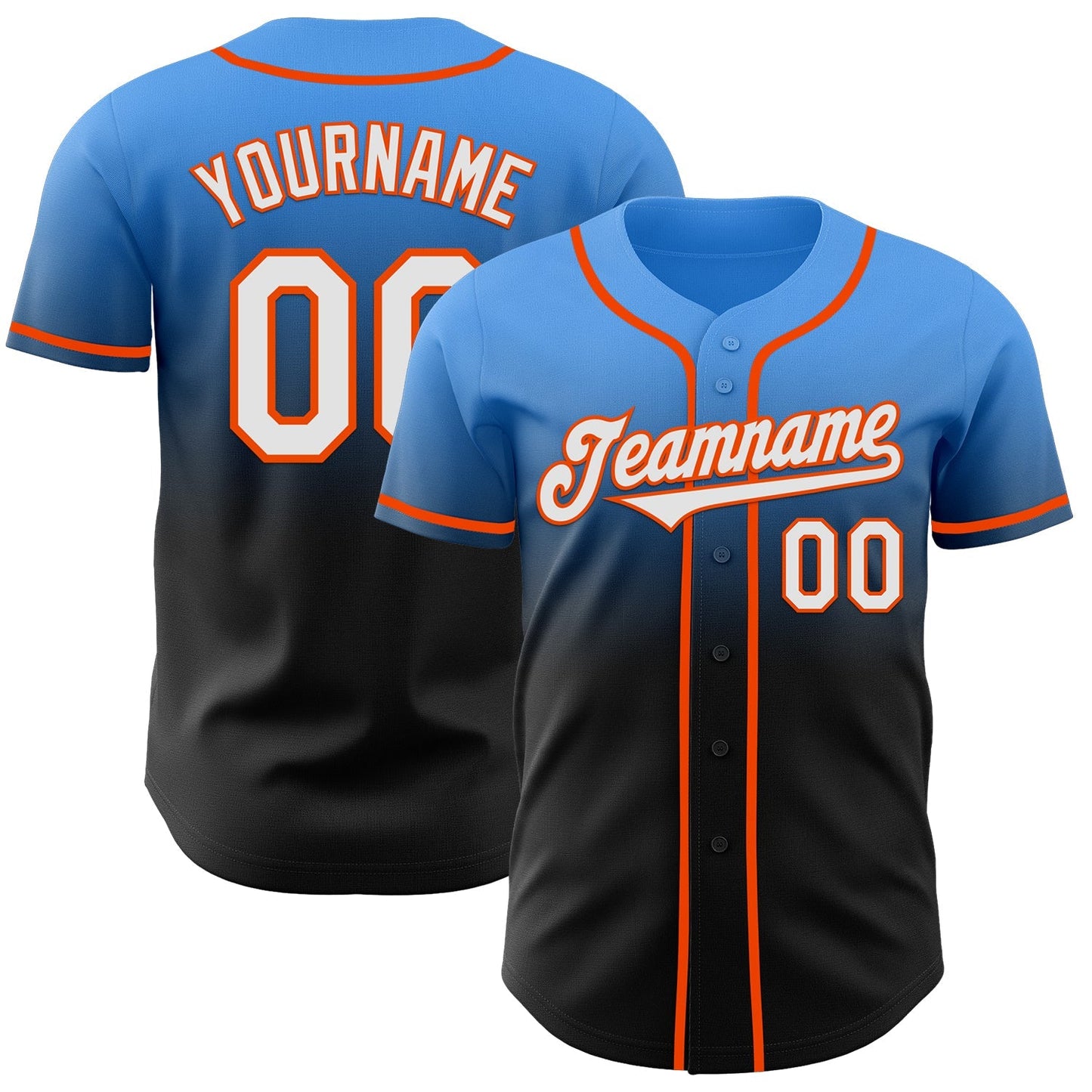 Custom Electric Blue Black-Orange Authentic Fade Fashion Baseball Jersey baseball jersey product view 1