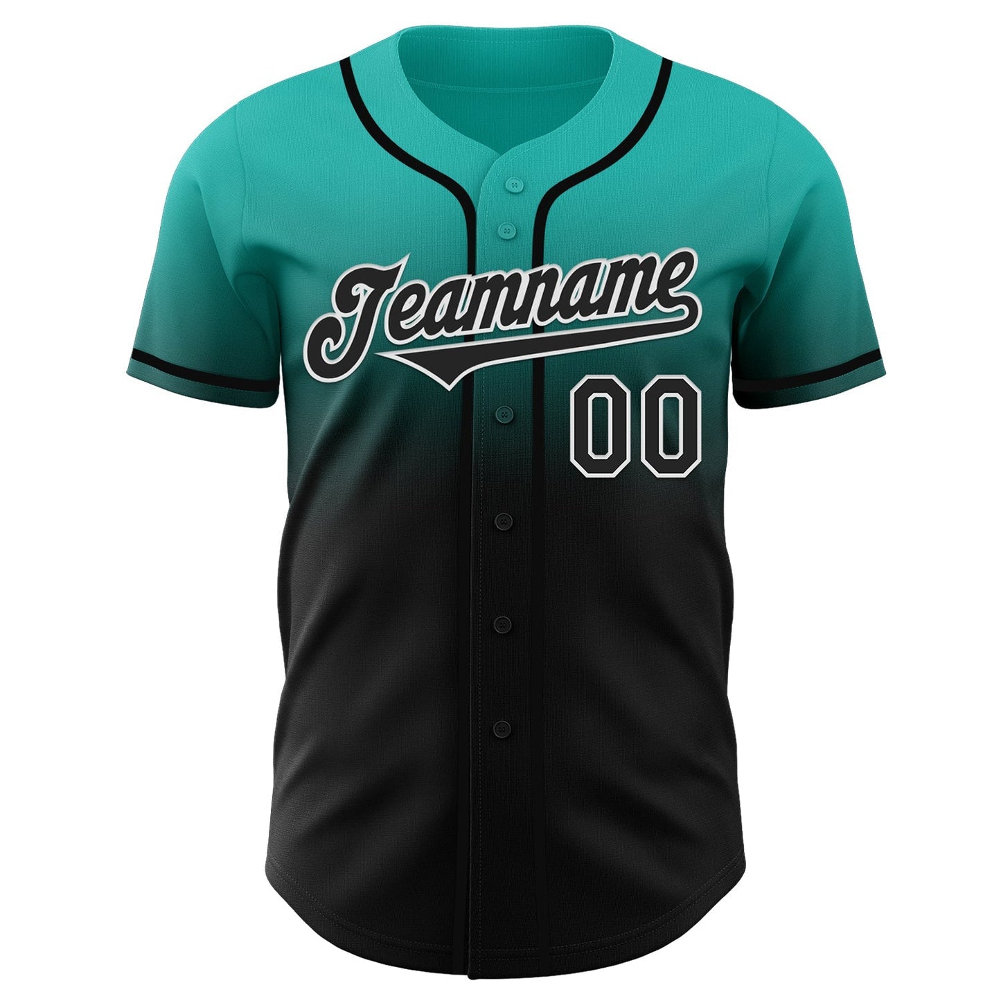 Custom Aqua Black-White Authentic Fade Fashion Baseball Jersey baseball jersey product view 2