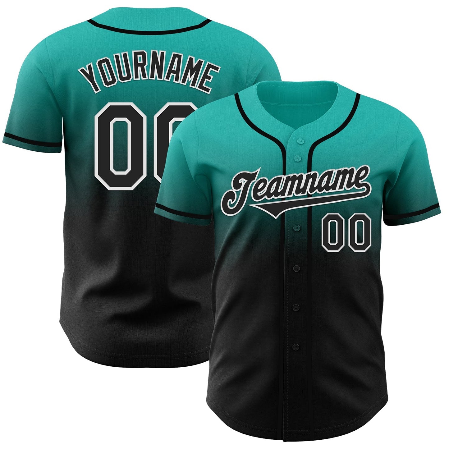 Custom Aqua Black-White Authentic Fade Fashion Baseball Jersey baseball jersey product view 1