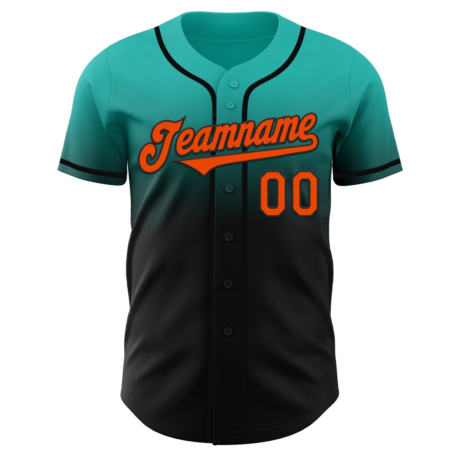 Custom Aqua Orange-Black Authentic Fade Fashion Baseball Jersey baseball jersey product view 2