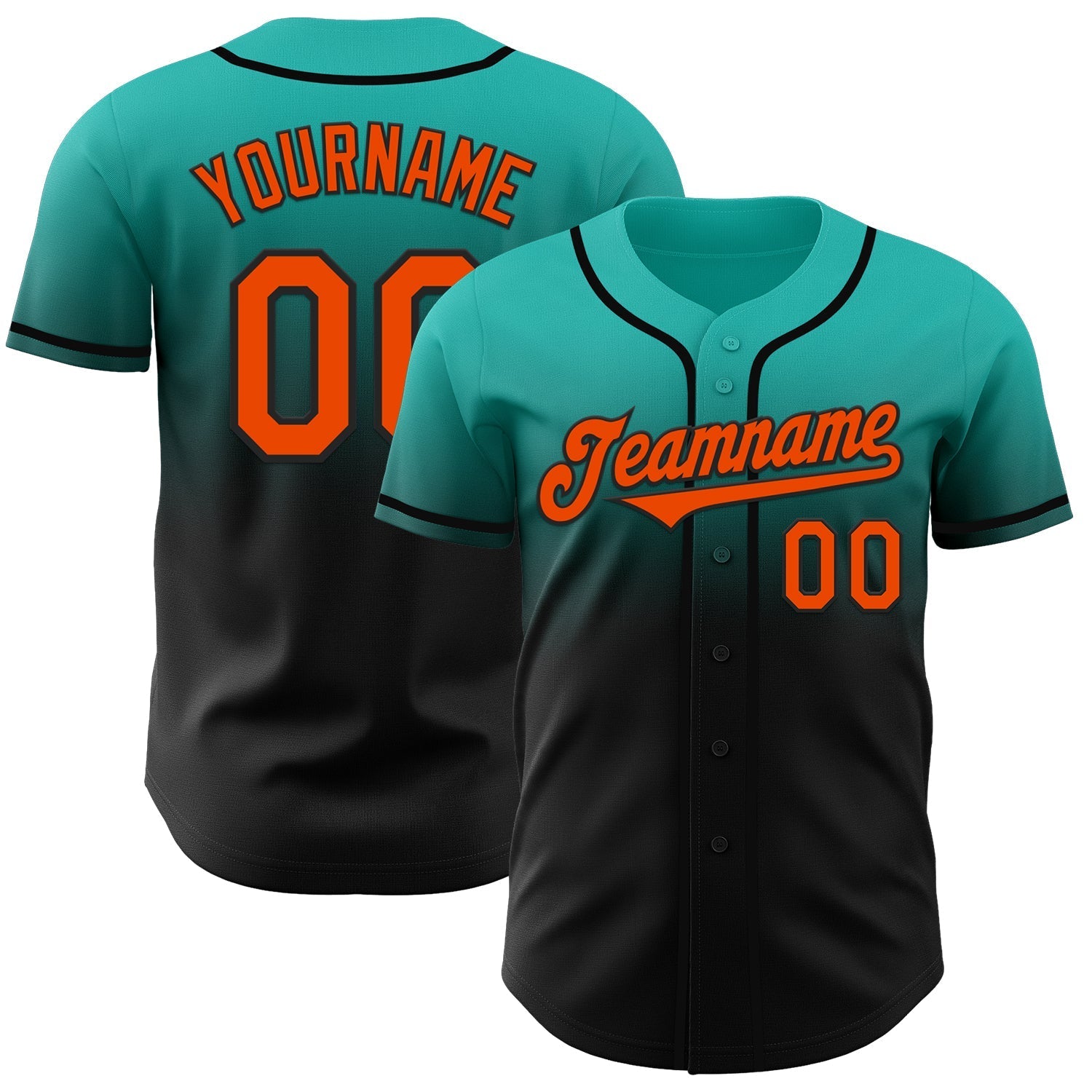 Custom Aqua Orange-Black Authentic Fade Fashion Baseball Jersey baseball jersey product view 1