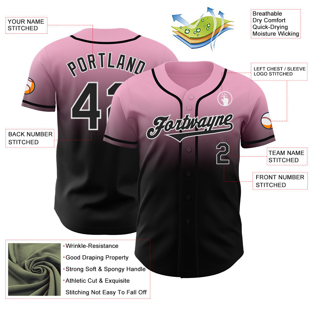 Custom Light Pink Black-White Authentic Fade Fashion Baseball Jersey baseball jersey product view 3