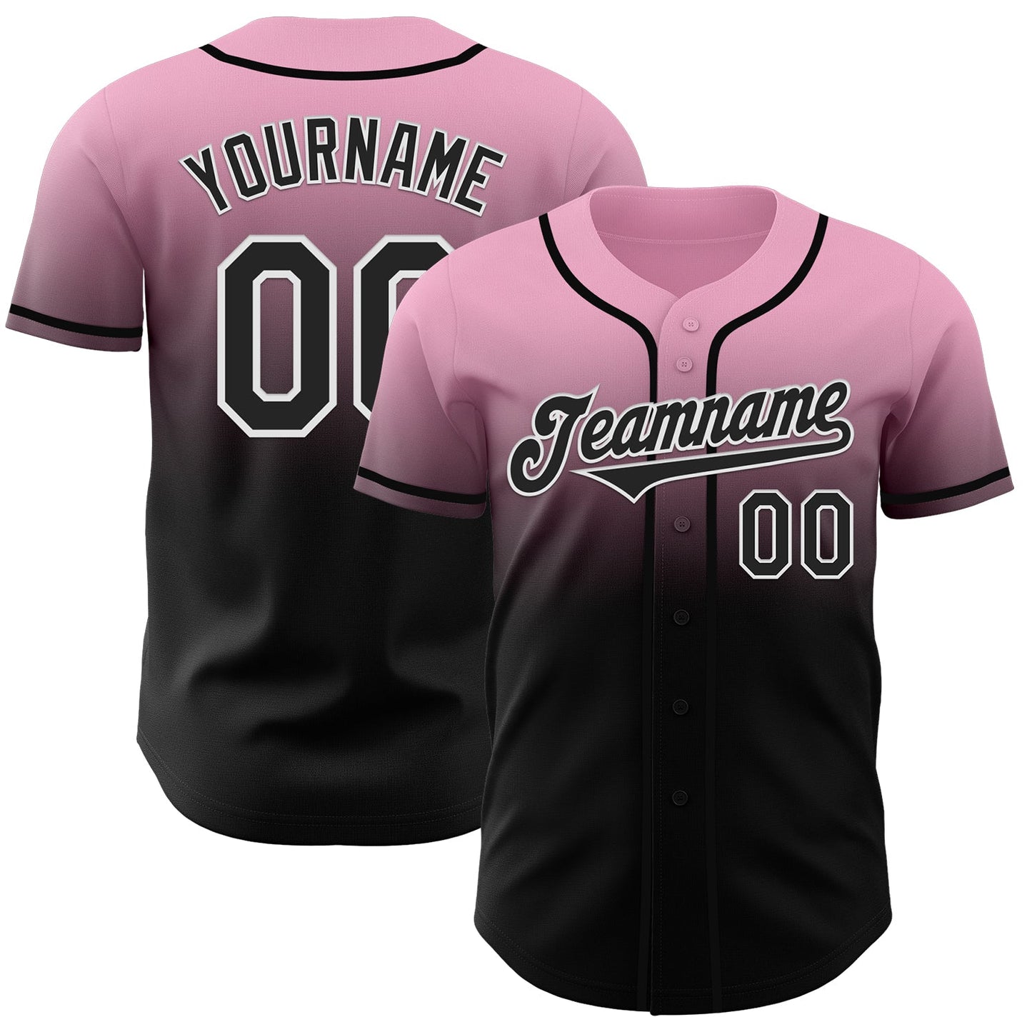 Custom Light Pink Black-White Authentic Fade Fashion Baseball Jersey baseball jersey product view 1