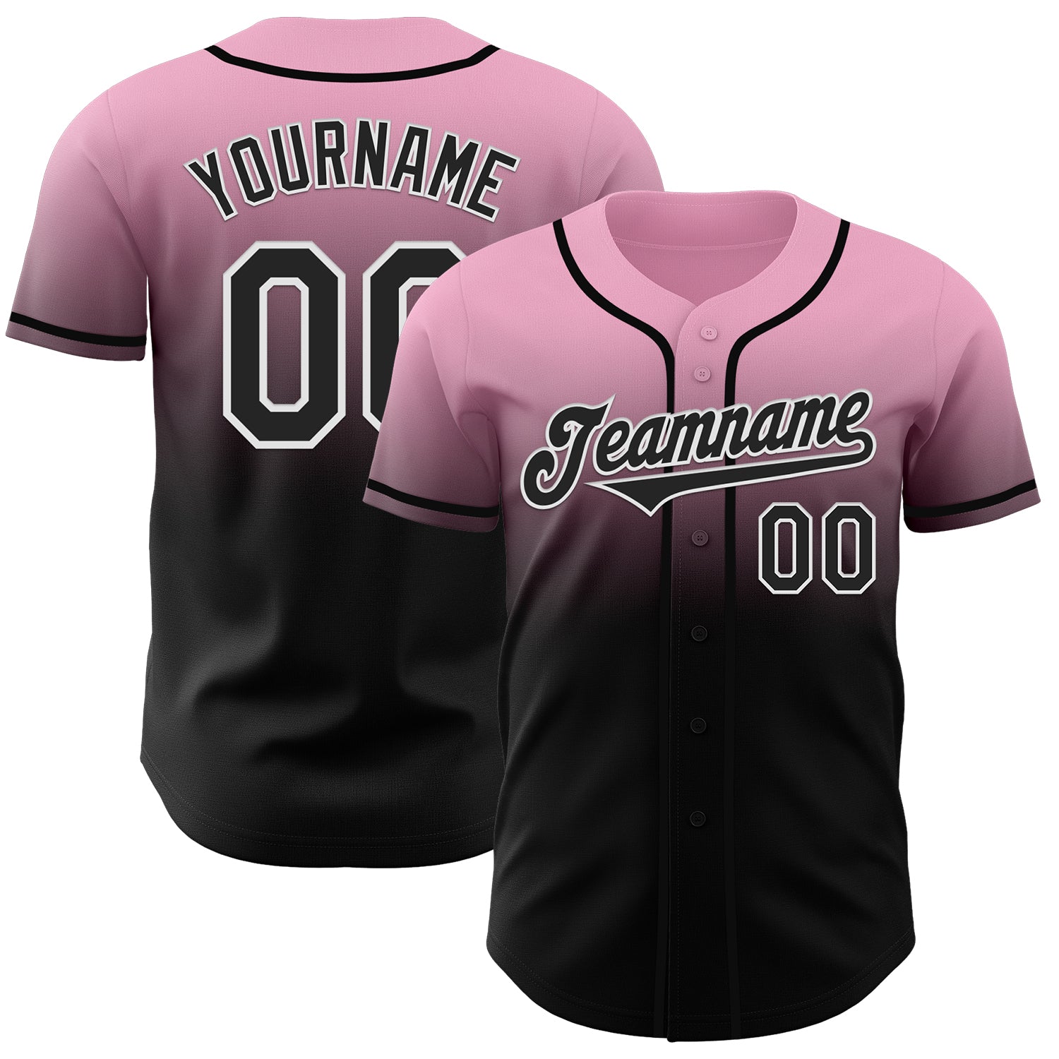 Custom Light Pink Black-White Authentic Fade Fashion Baseball Jersey baseball jersey product view 1