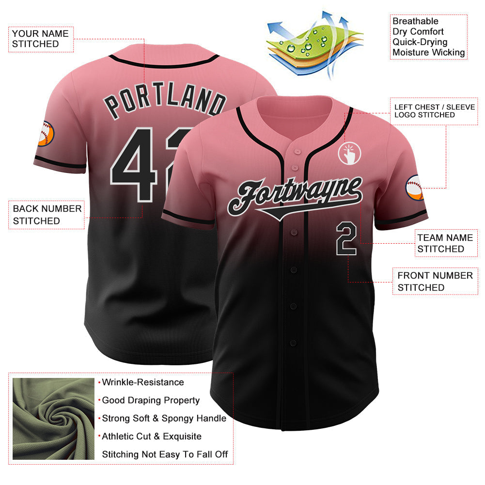 Custom Medium Pink Black-White Authentic Fade Fashion Baseball Jersey baseball jersey product view 3
