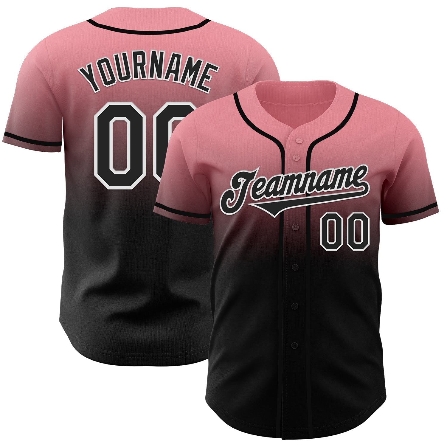 Custom Medium Pink Black-White Authentic Fade Fashion Baseball Jersey baseball jersey product view 1