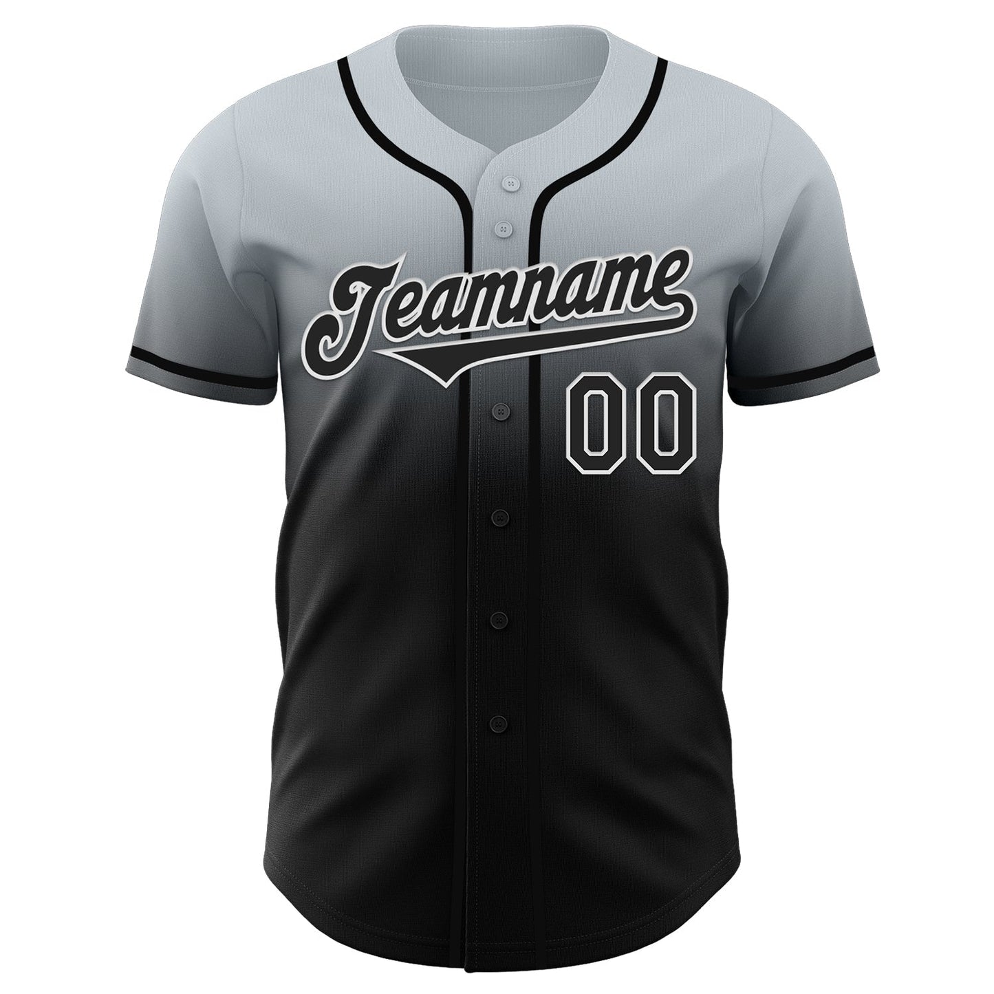 Custom Silver Black-White Authentic Fade Fashion Baseball Jersey baseball jersey product view 2