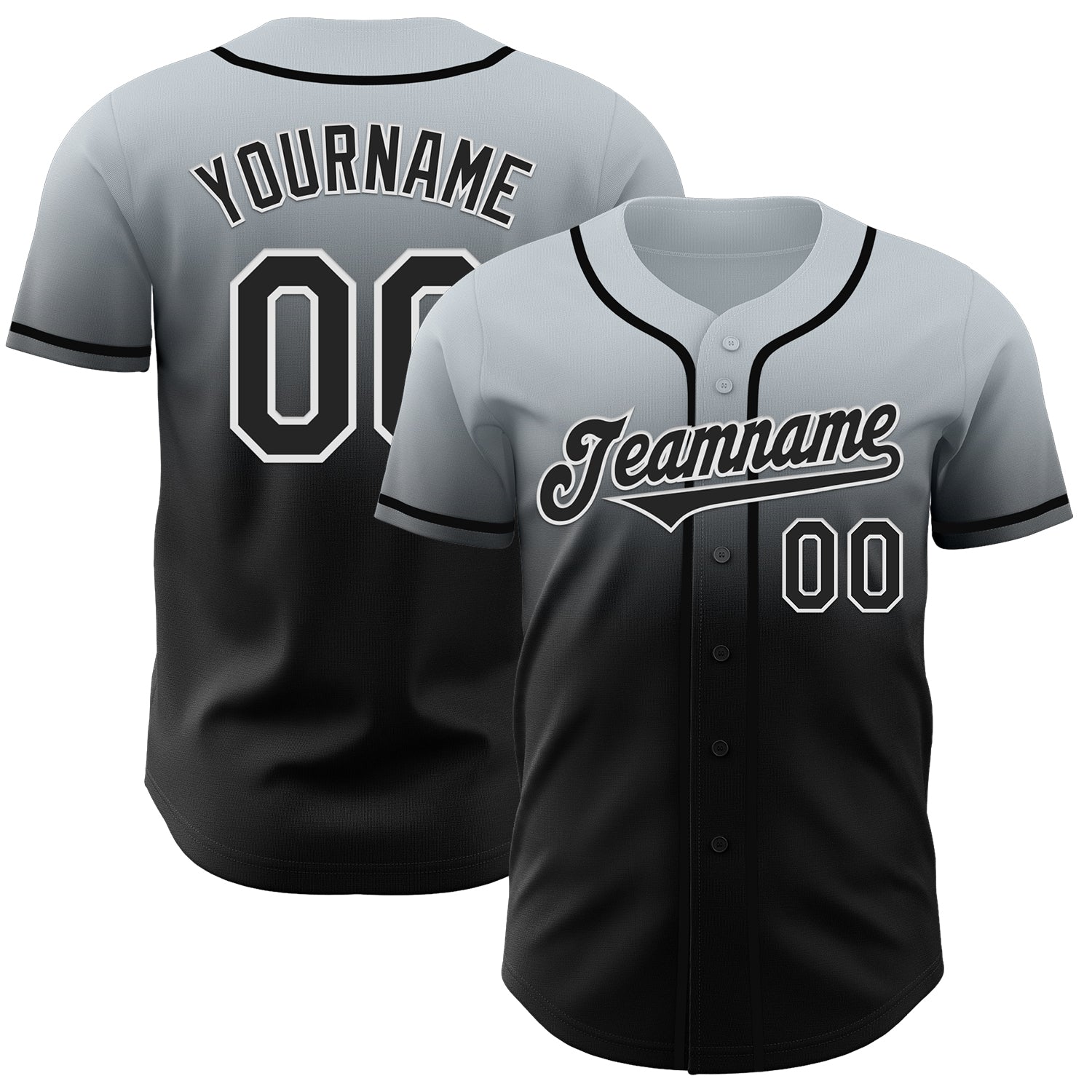 Custom Silver Black-White Authentic Fade Fashion Baseball Jersey baseball jersey product view 1