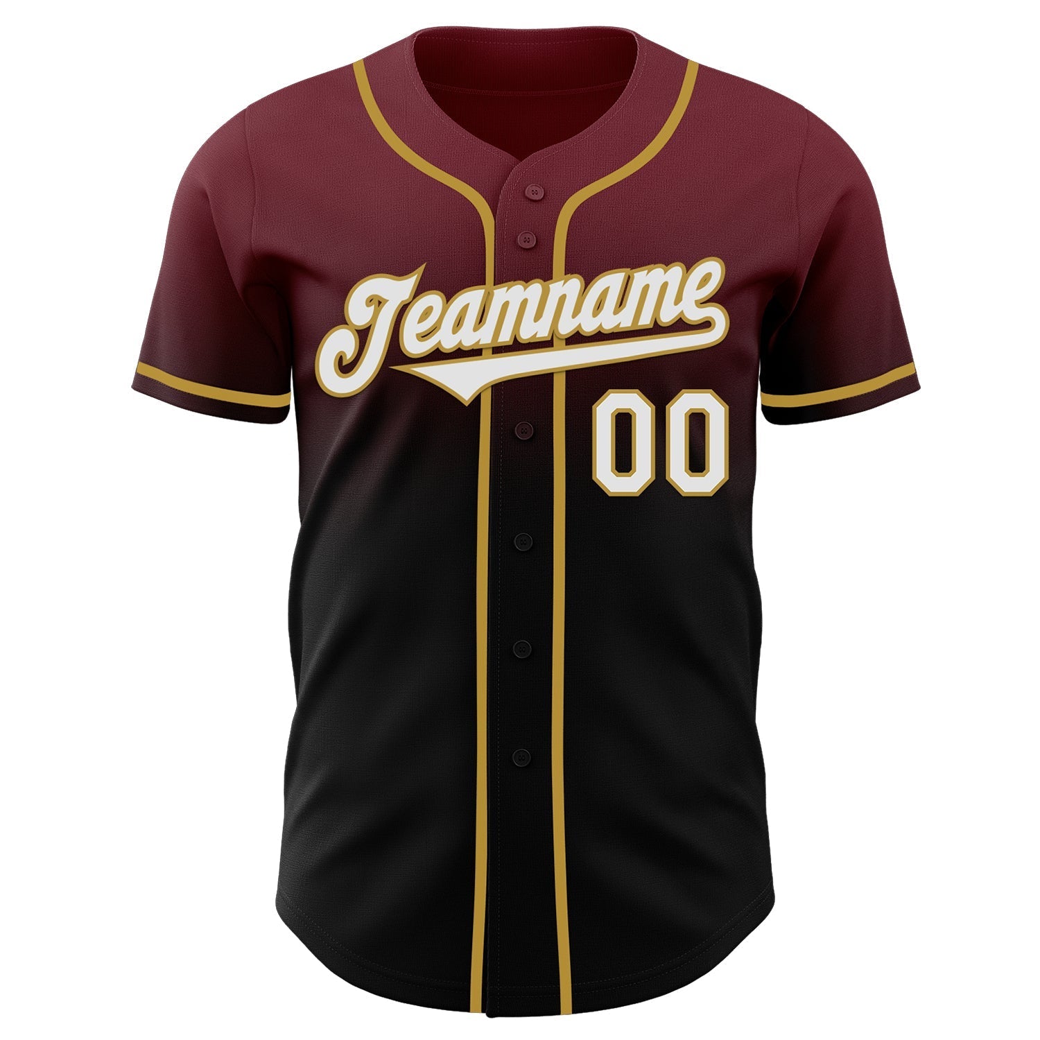 Custom Burgundy Black-Old Gold Authentic Fade Fashion Baseball Jersey baseball jersey product view 2