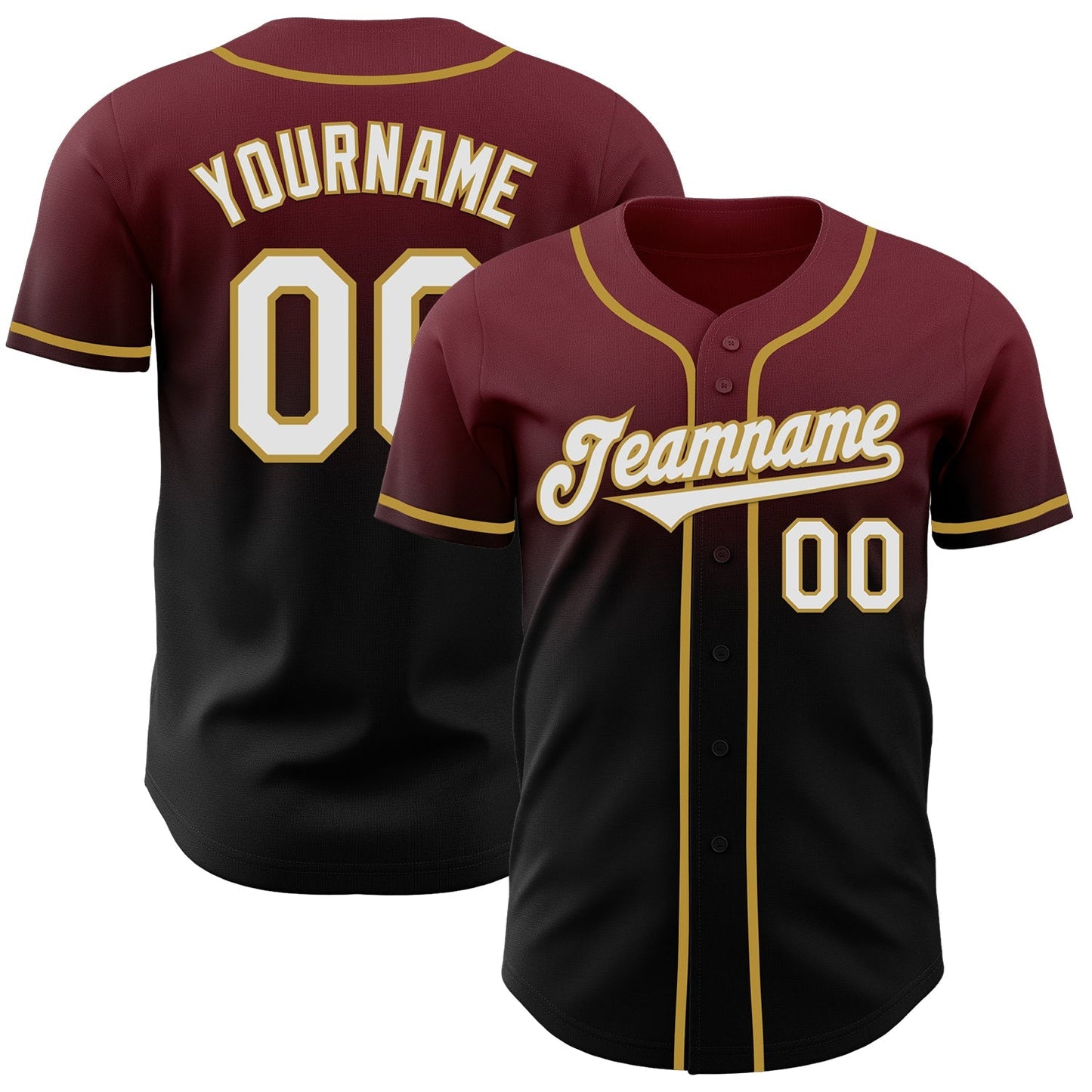Custom Burgundy Black-Old Gold Authentic Fade Fashion Baseball Jersey baseball jersey product view 1