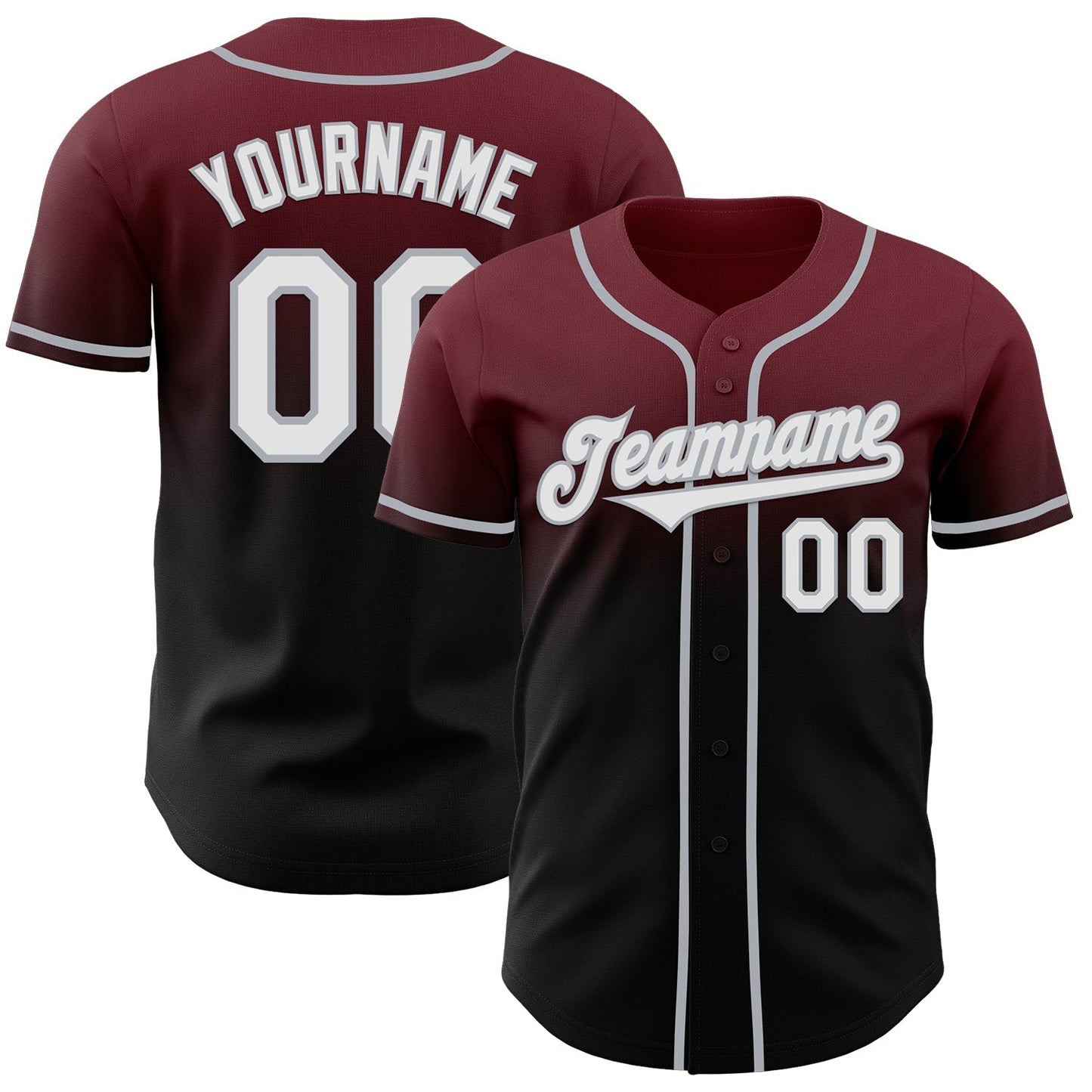 Custom Burgundy Black-Gray Authentic Fade Fashion Baseball Jersey baseball jersey product view 1