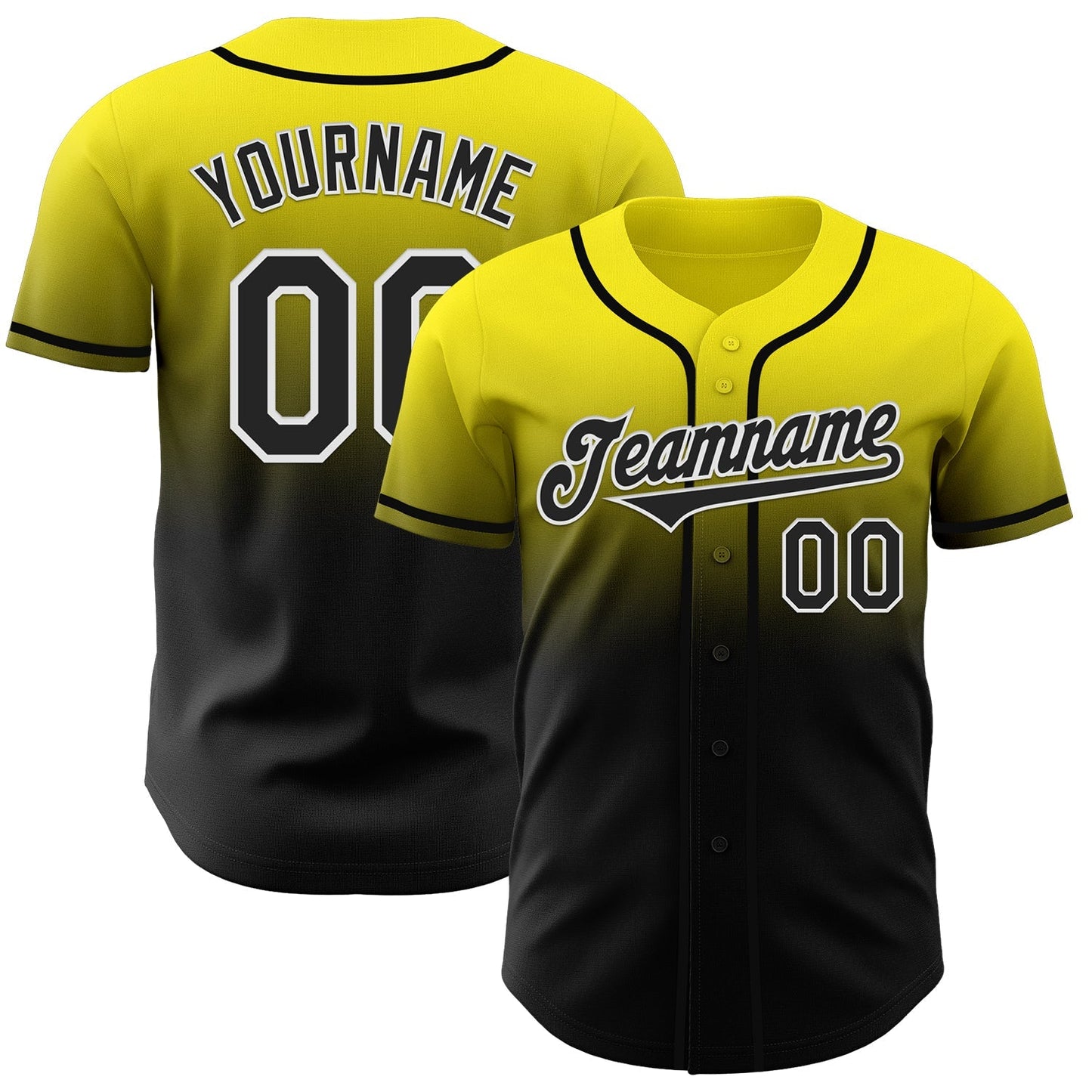 Custom Light Yellow Black-White Authentic Fade Fashion Baseball Jersey baseball jersey product view 1