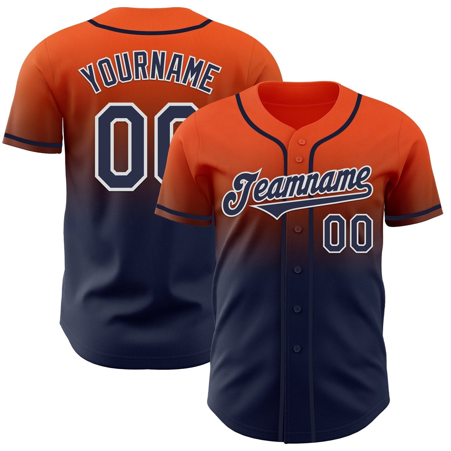 Custom Orange Navy-White Authentic Fade Fashion Baseball Jersey baseball jersey product view 1