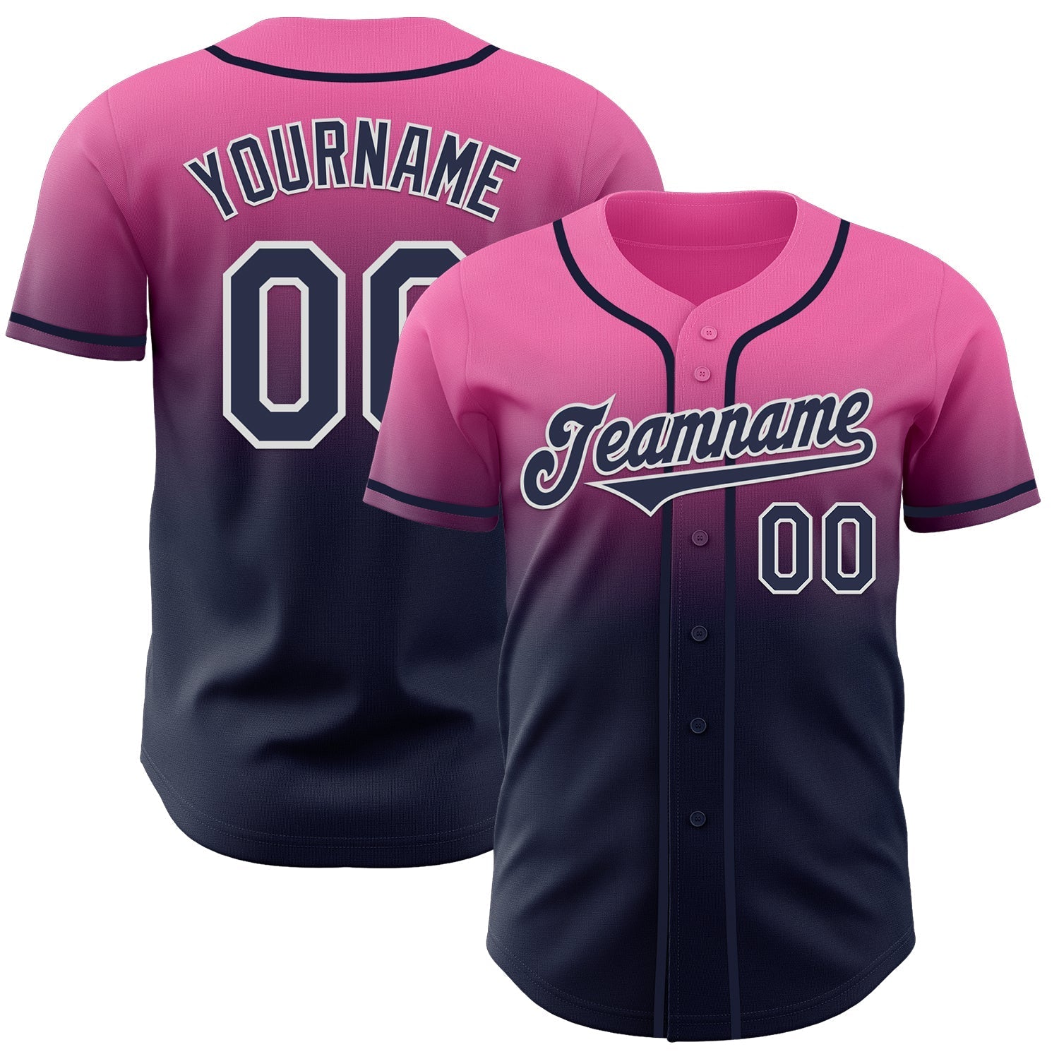 Custom Pink Navy-White Authentic Fade Fashion Baseball Jersey baseball jersey product view 1