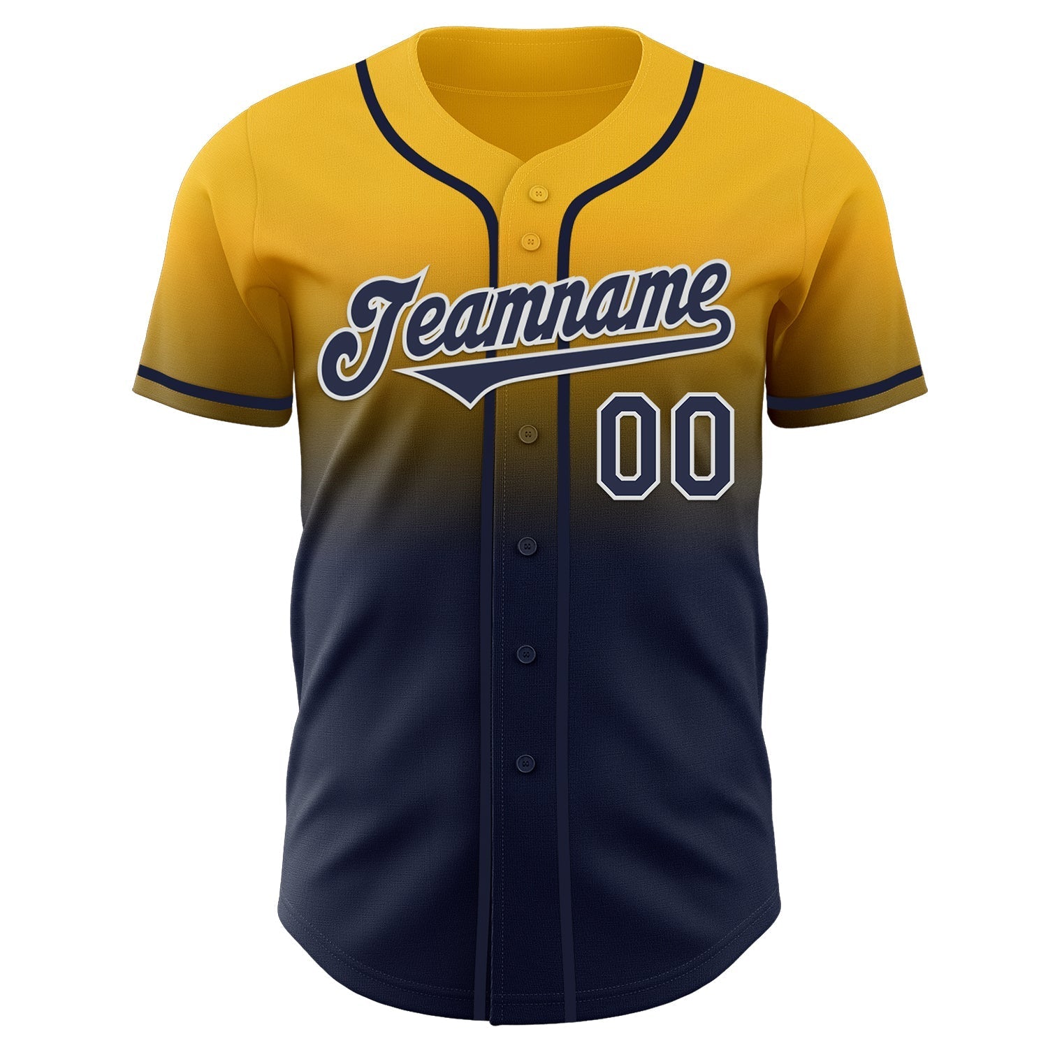 Custom Gold Navy-White Authentic Fade Fashion Baseball Jersey baseball jersey product view 2
