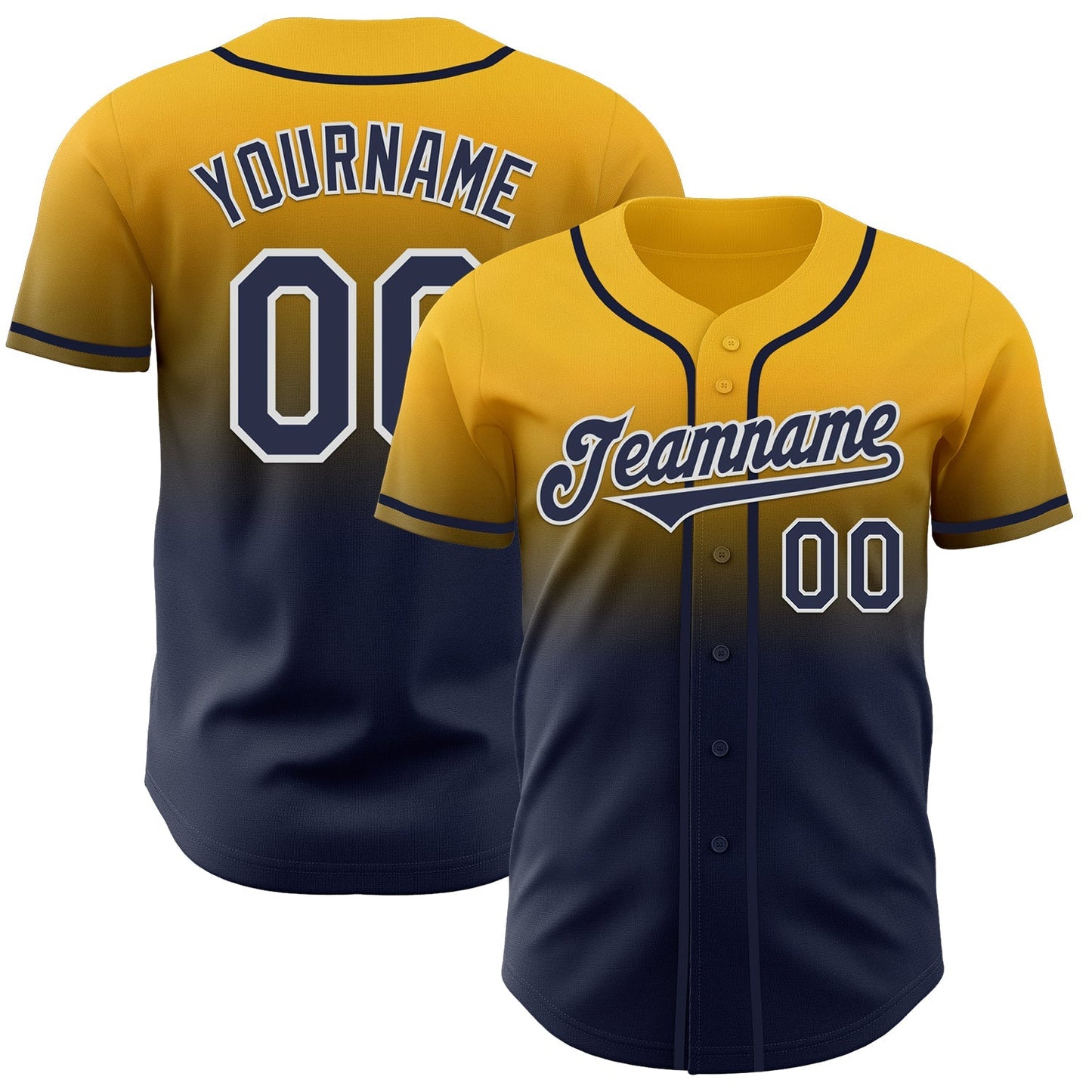 Custom Gold Navy-White Authentic Fade Fashion Baseball Jersey baseball jersey product view 1