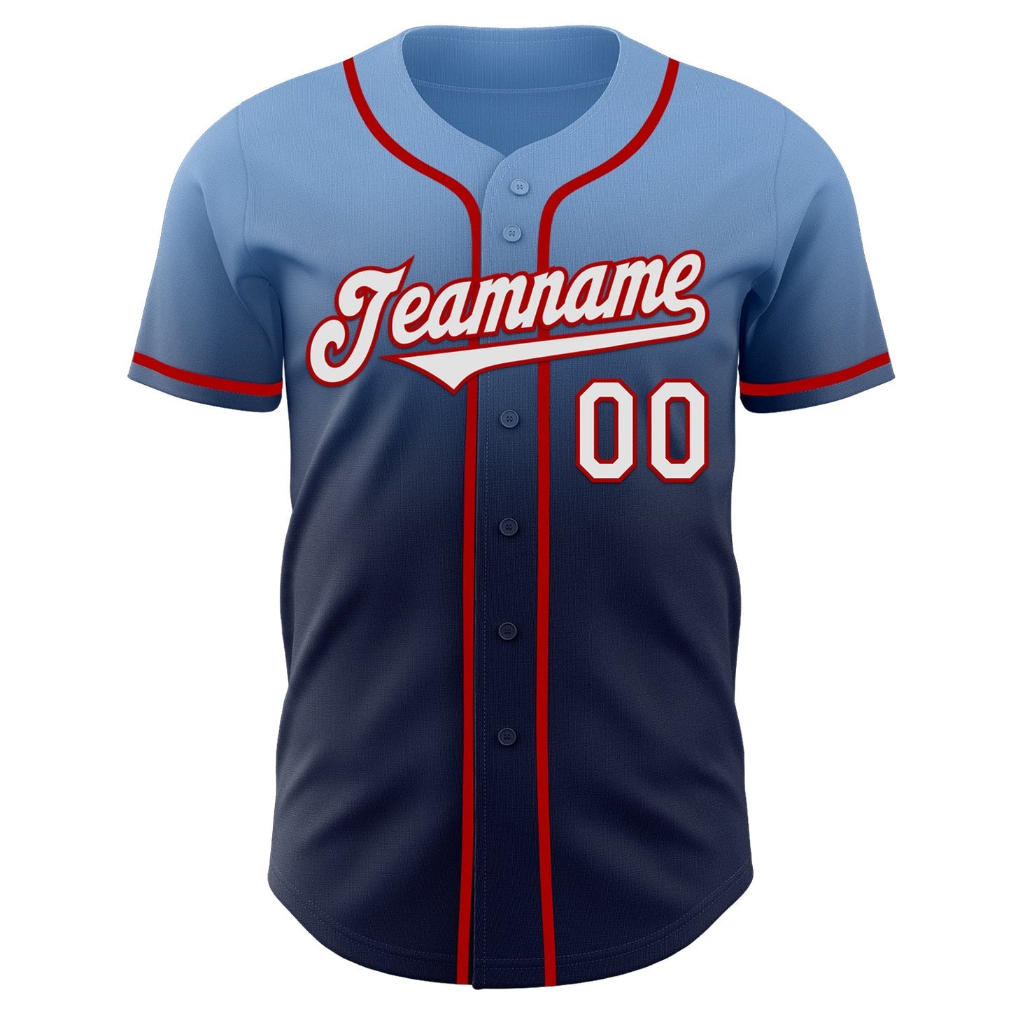 Custom Light Blue Navy-Red Authentic Fade Fashion Baseball Jersey baseball jersey product view 2