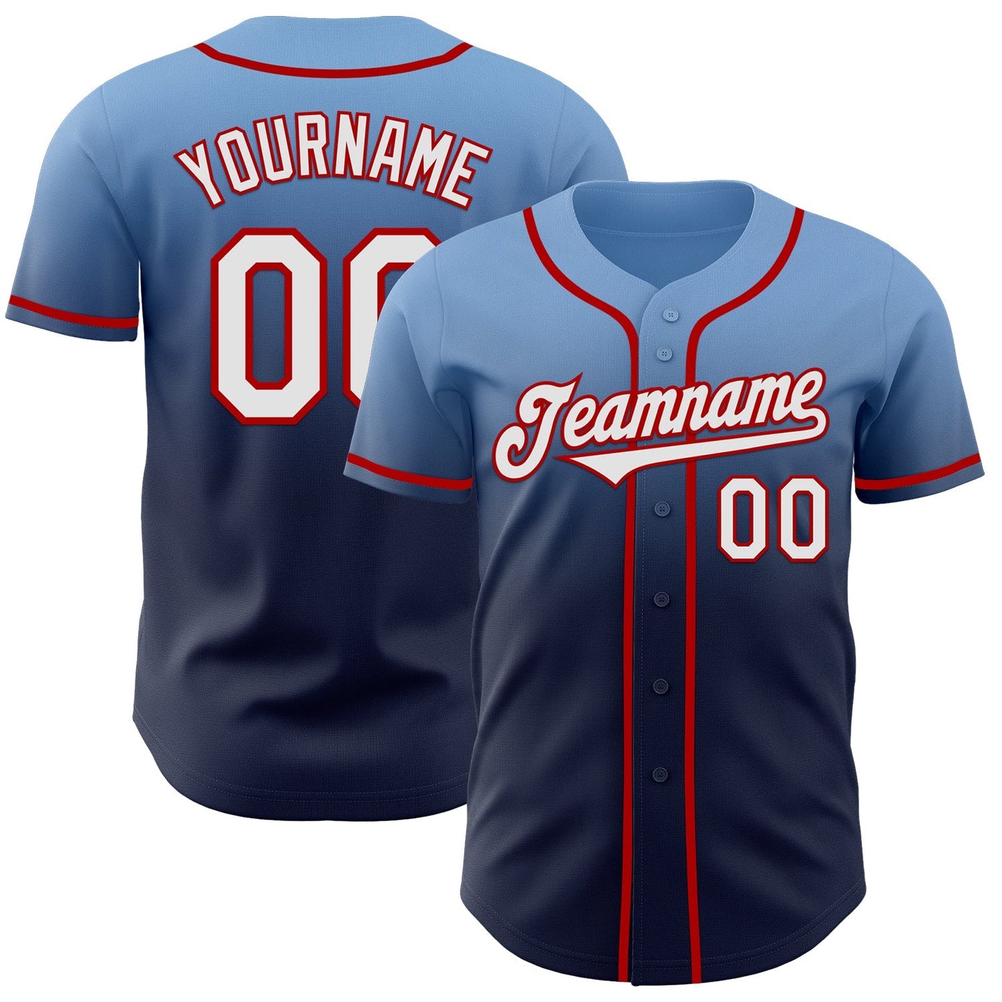Custom Light Blue Navy-Red Authentic Fade Fashion Baseball Jersey baseball jersey product view 1