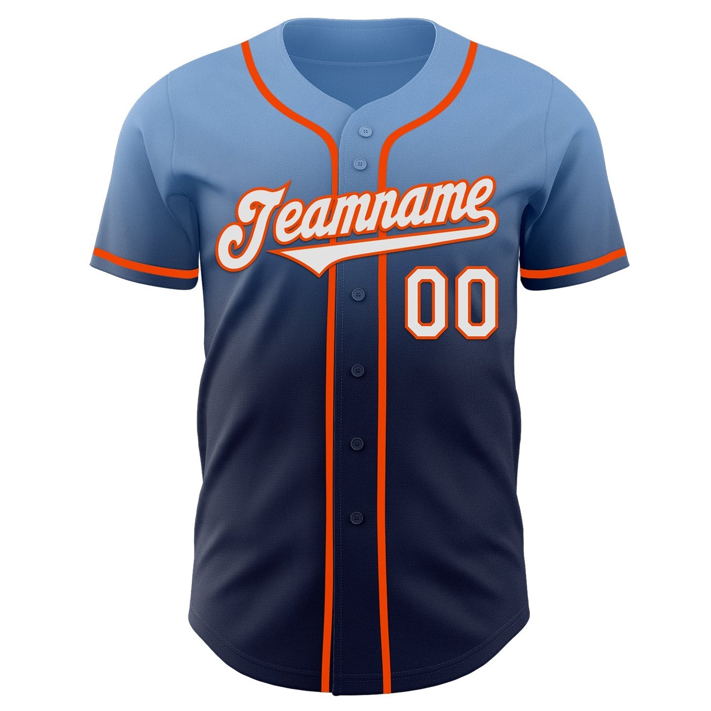 Custom Light Blue Navy-Orange Authentic Fade Fashion Baseball Jersey baseball jersey product view 2