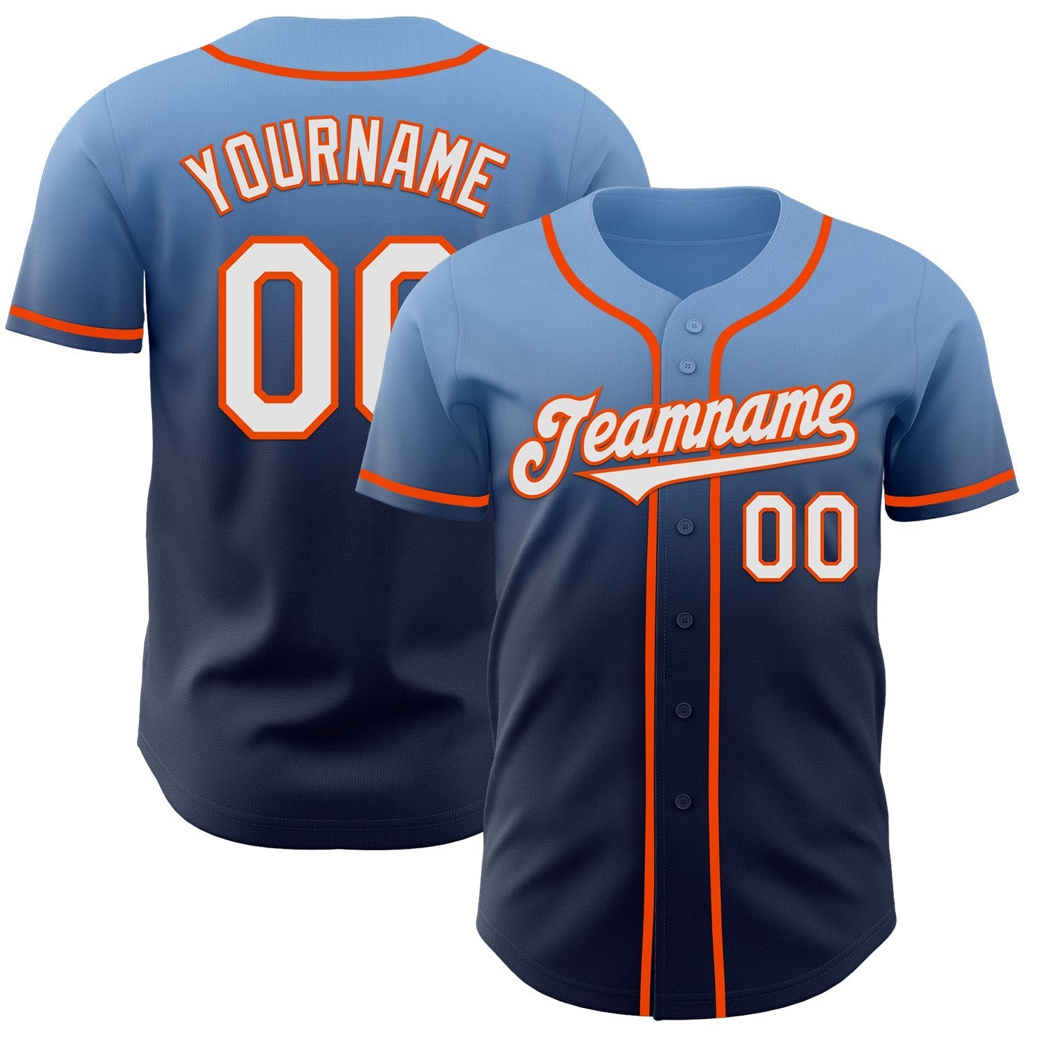 Custom Light Blue Navy-Orange Authentic Fade Fashion Baseball Jersey baseball jersey product view 1