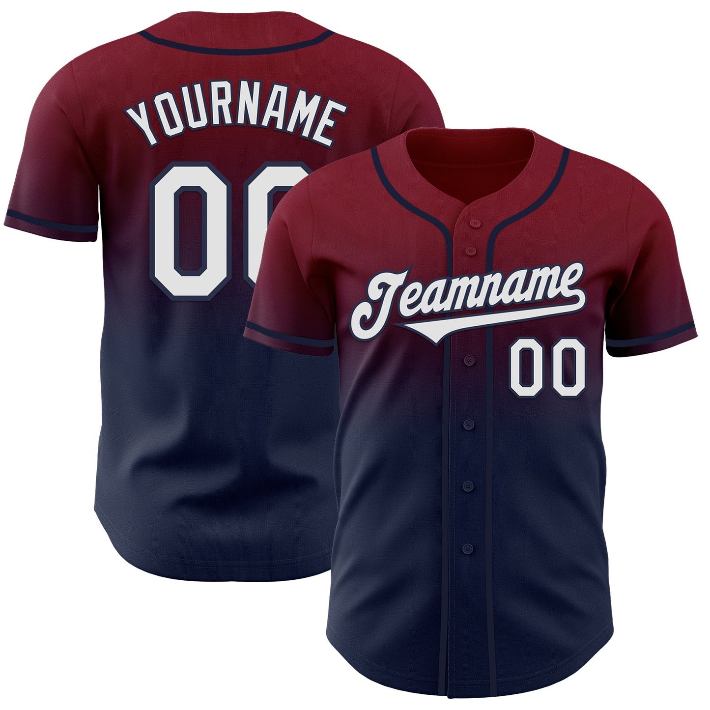 Custom Crimson White-Navy Authentic Fade Fashion Baseball Jersey baseball jersey product view 1