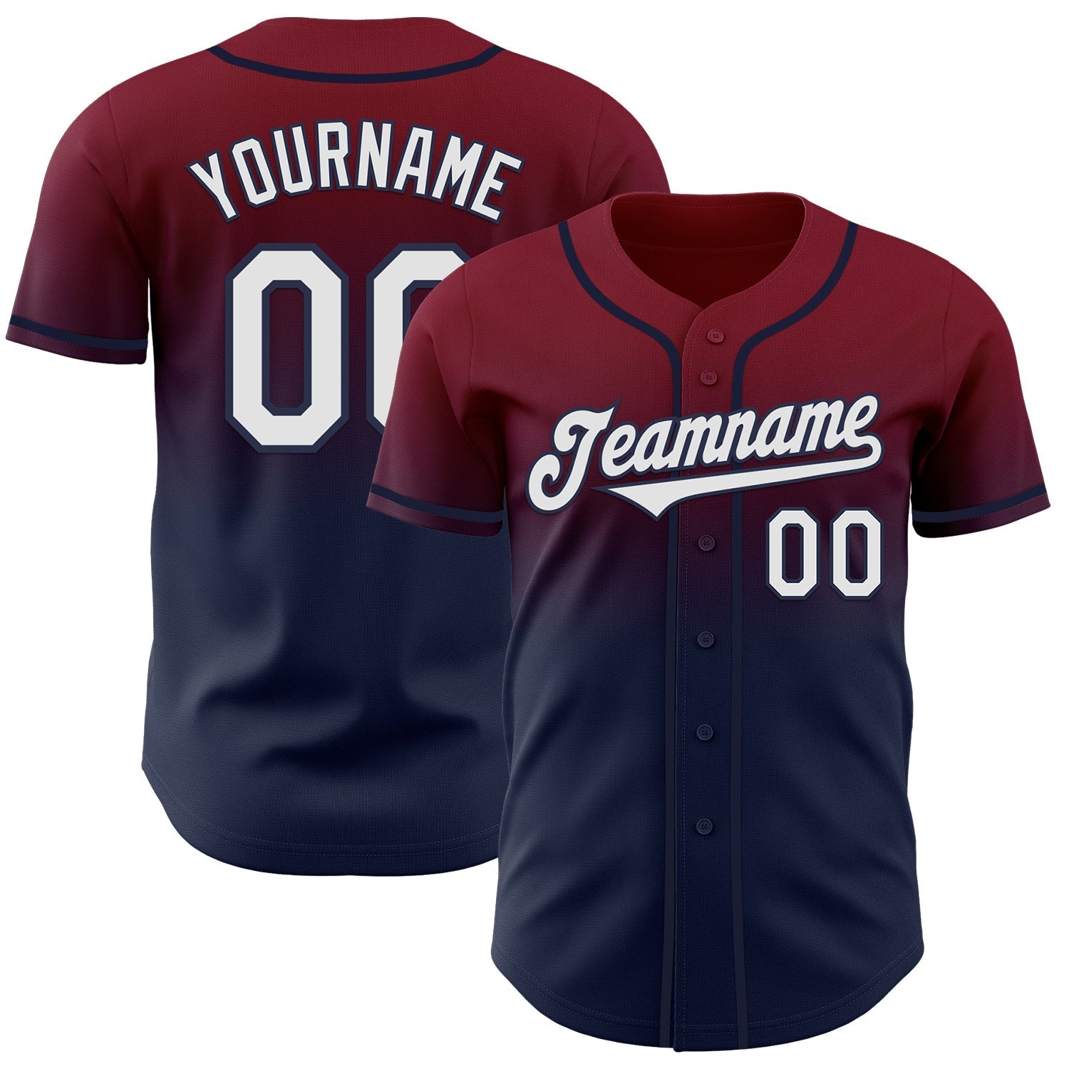 Custom Crimson White-Navy Authentic Fade Fashion Baseball Jersey baseball jersey product view 1