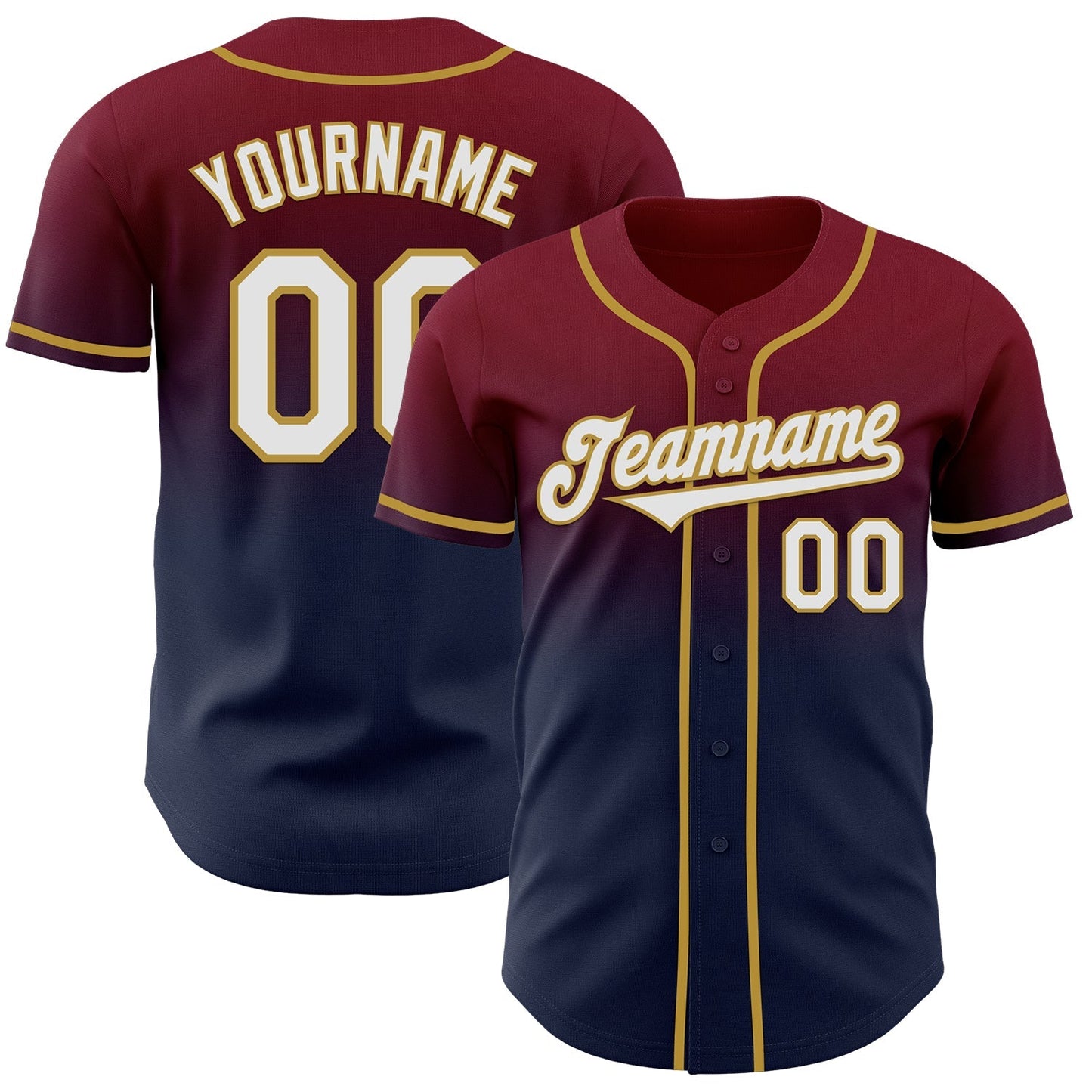 Custom Crimson Navy-Old Gold Authentic Fade Fashion Baseball Jersey baseball jersey product view 1