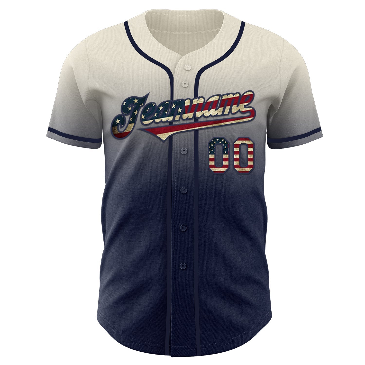 Custom Cream Vintage USA Flag-Navy Authentic Fade Fashion Baseball Jersey baseball jersey product view 2