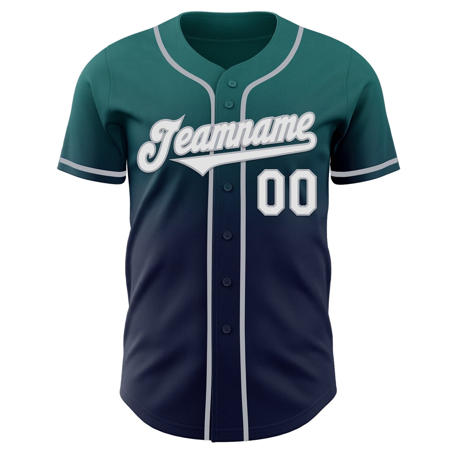 Custom Teal Navy-Gray Authentic Fade Fashion Baseball Jersey baseball jersey product view 2