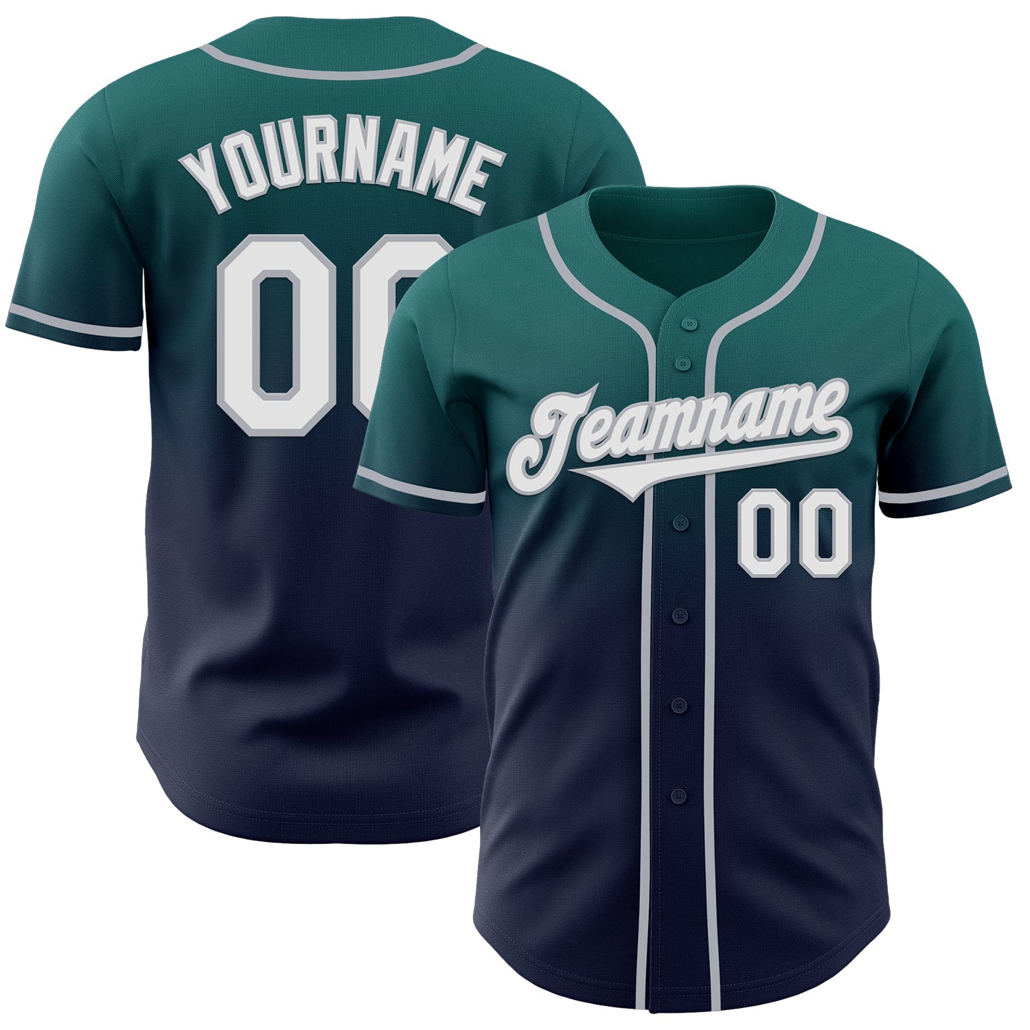 Custom Teal Navy-Gray Authentic Fade Fashion Baseball Jersey baseball jersey product view 1