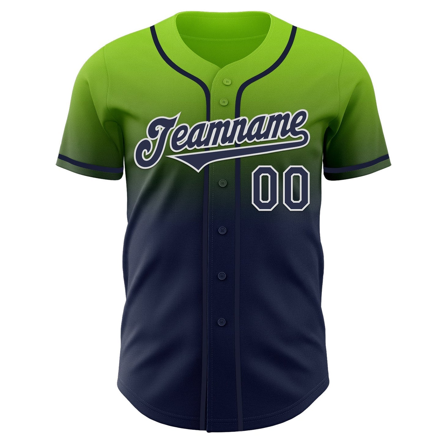 Custom Neon Green Navy-White Authentic Fade Fashion Baseball Jersey baseball jersey product view 2