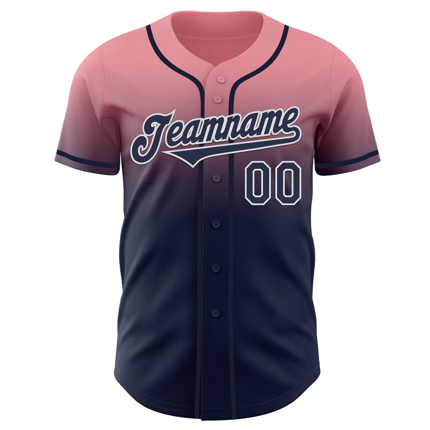 Custom Medium Pink Navy-White Authentic Fade Fashion Baseball Jersey baseball jersey product view 2